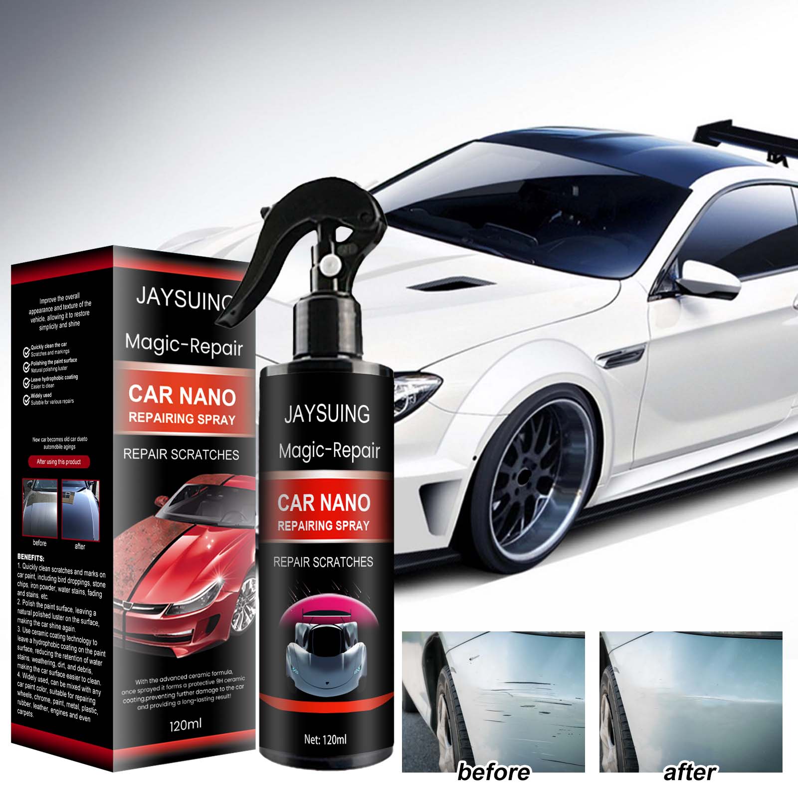 Before and after vehicle paint panel appearance