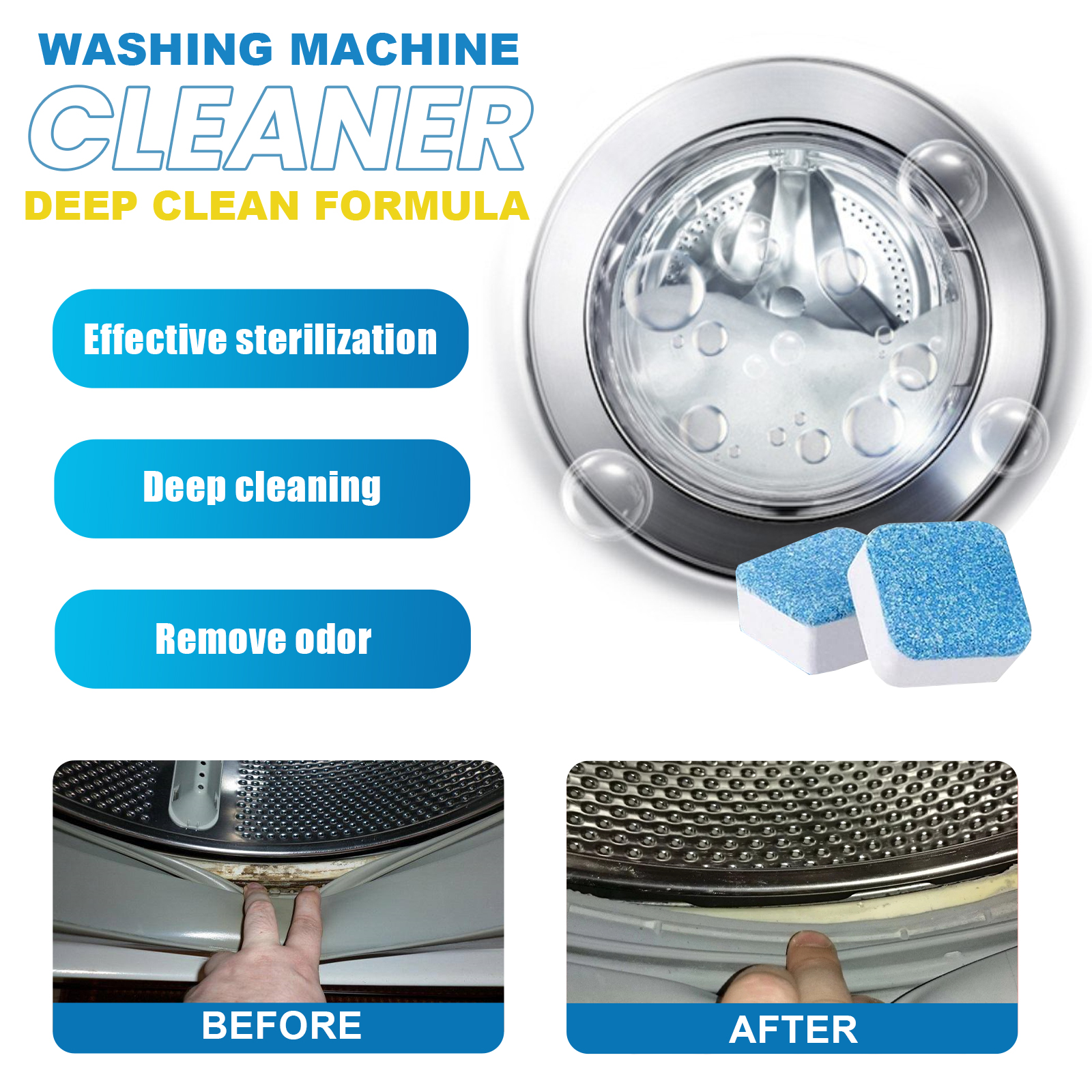 Deep cleaning tablet before and after drum comparison