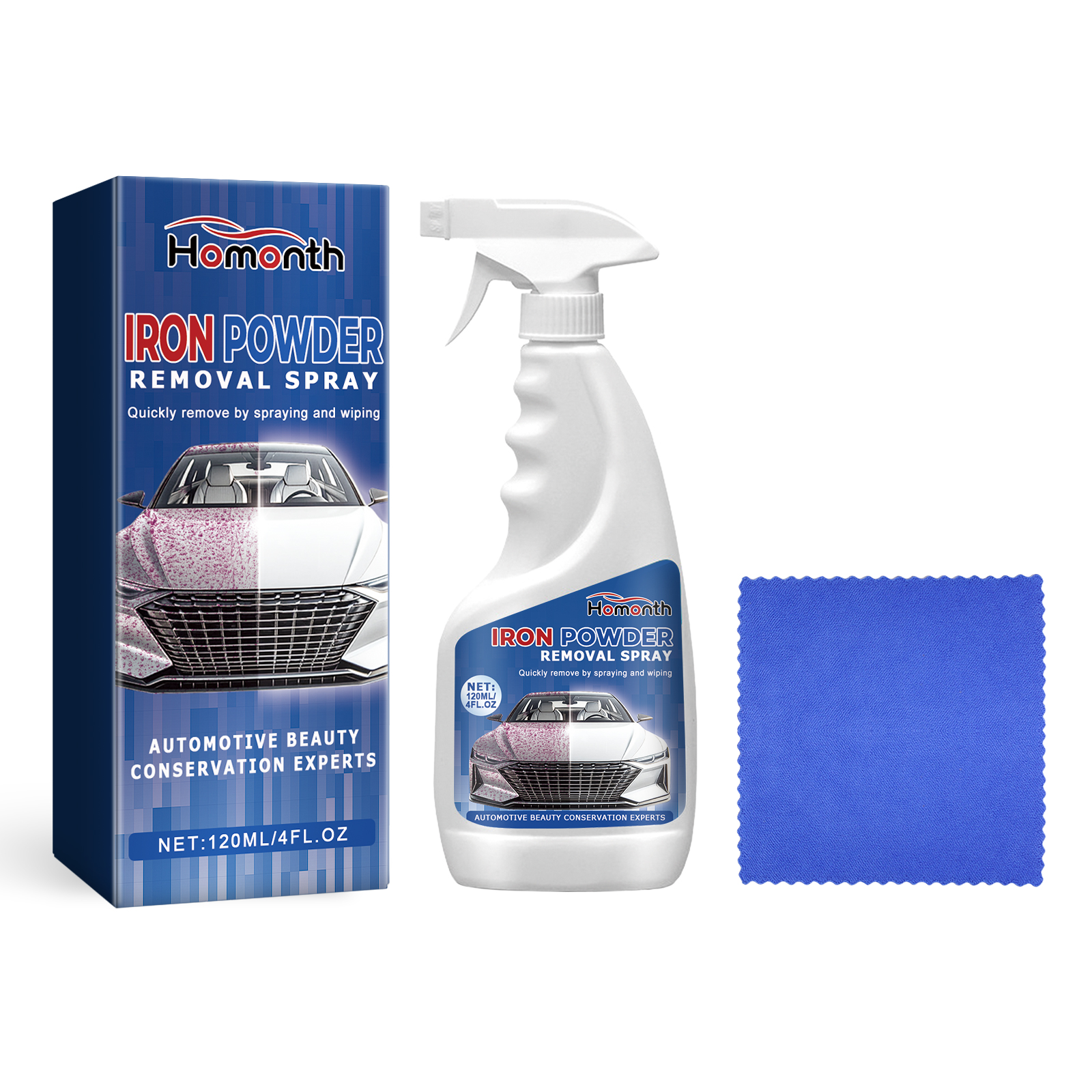 Trigger bottle and microfiber cloth arranged for vehicle care