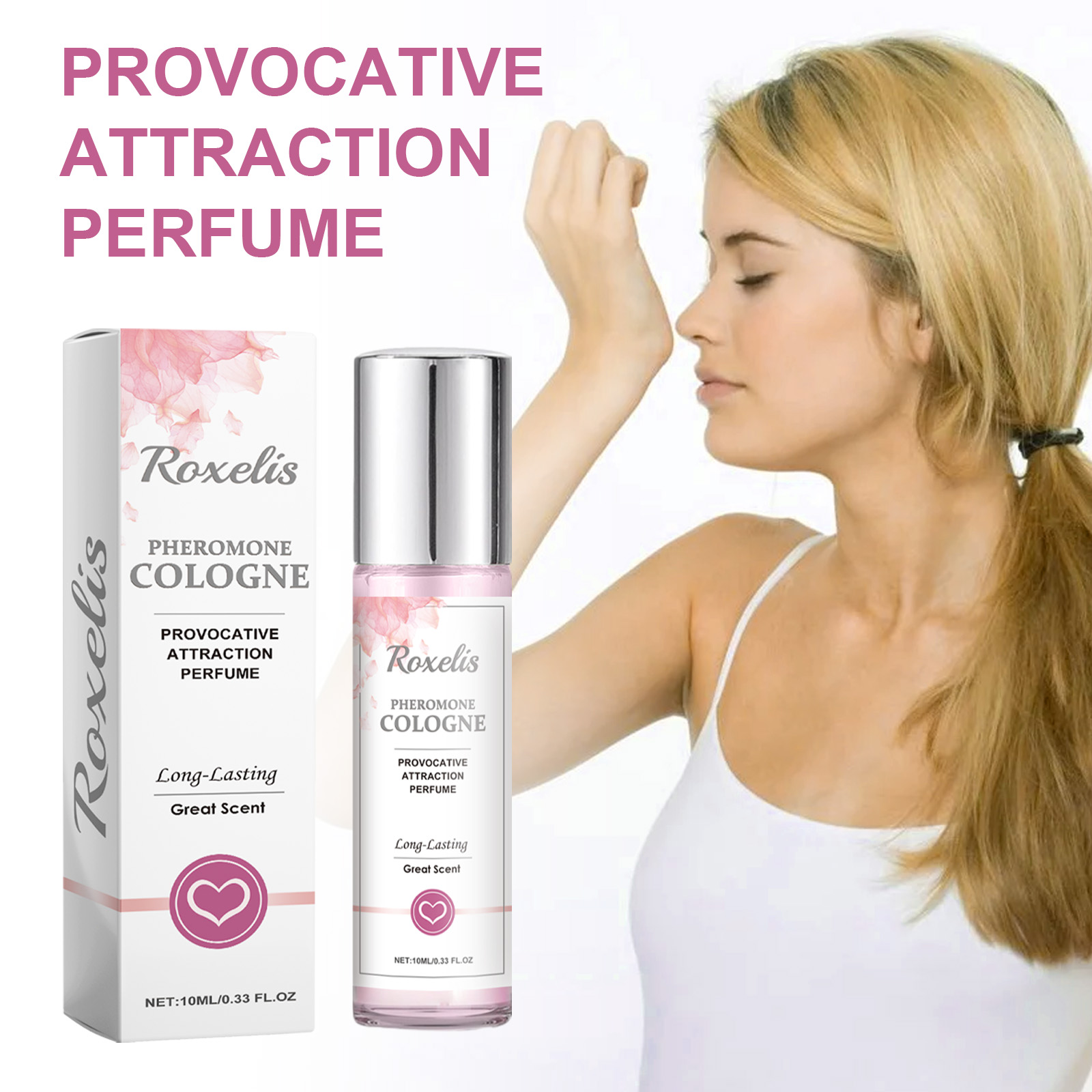 Woman applying floral perfume before an evening out