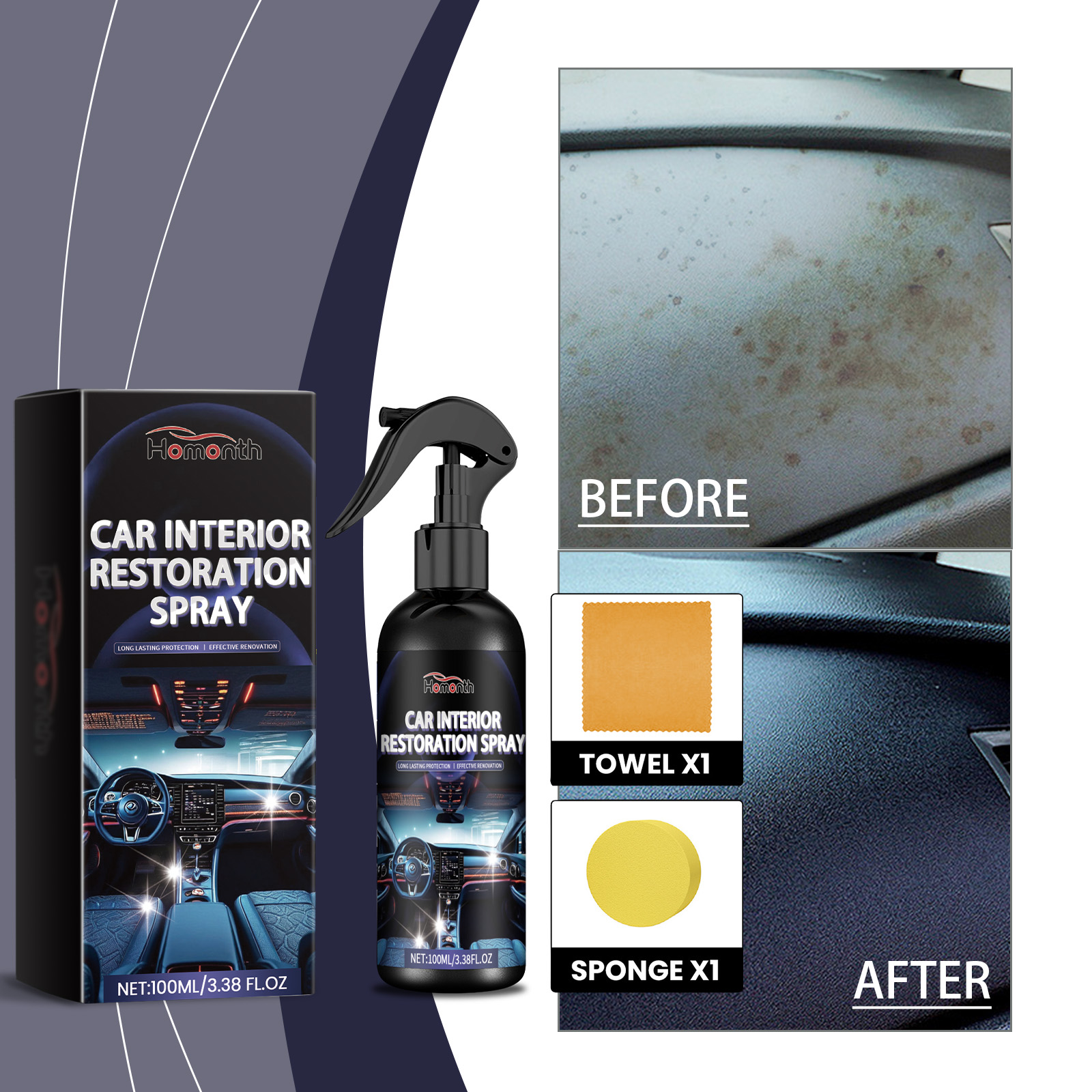 Before and after view of refreshed interior surface