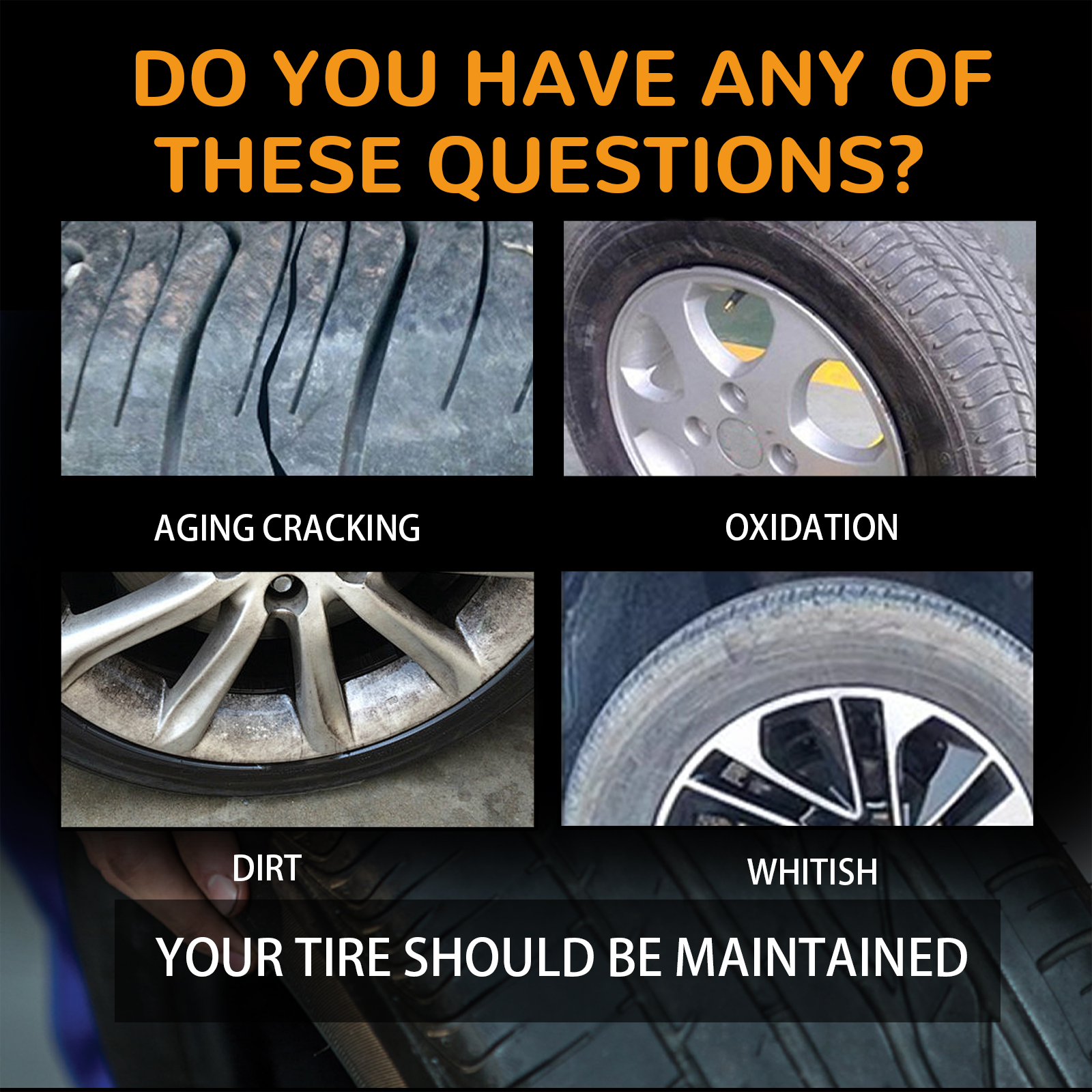 Close-up wheel and tire maintenance problem images