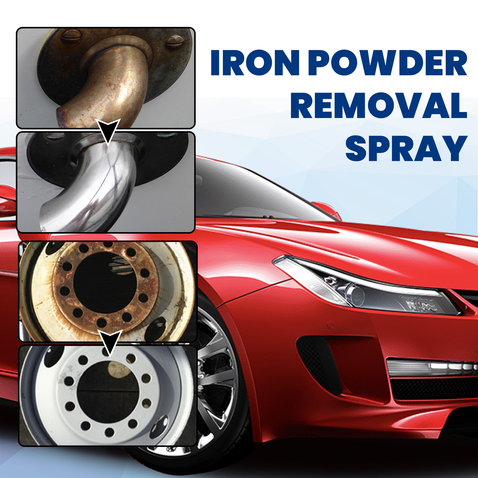 Before-and-after automotive metal cleaning result
