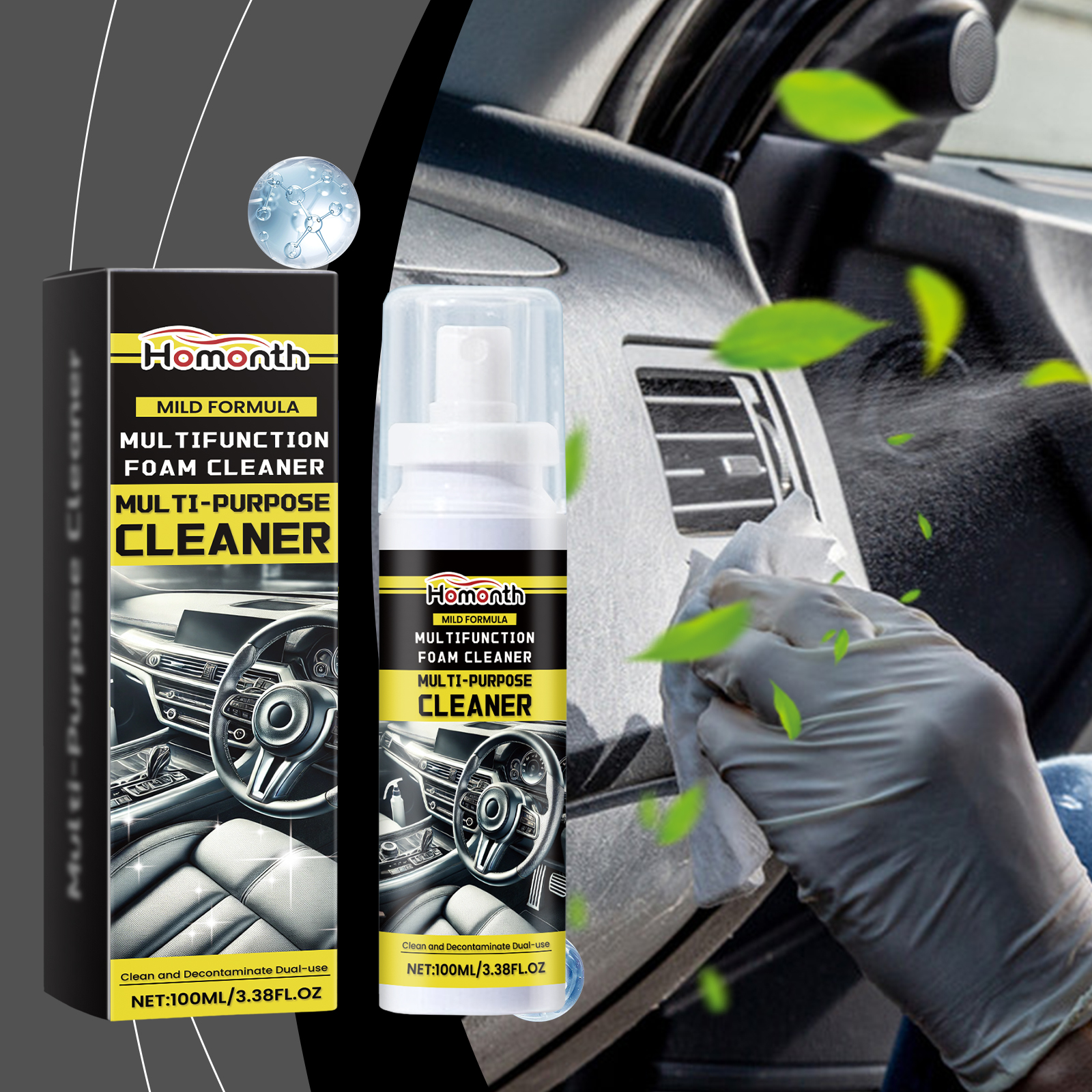 Foam cleaner used on dashboard and interior controls