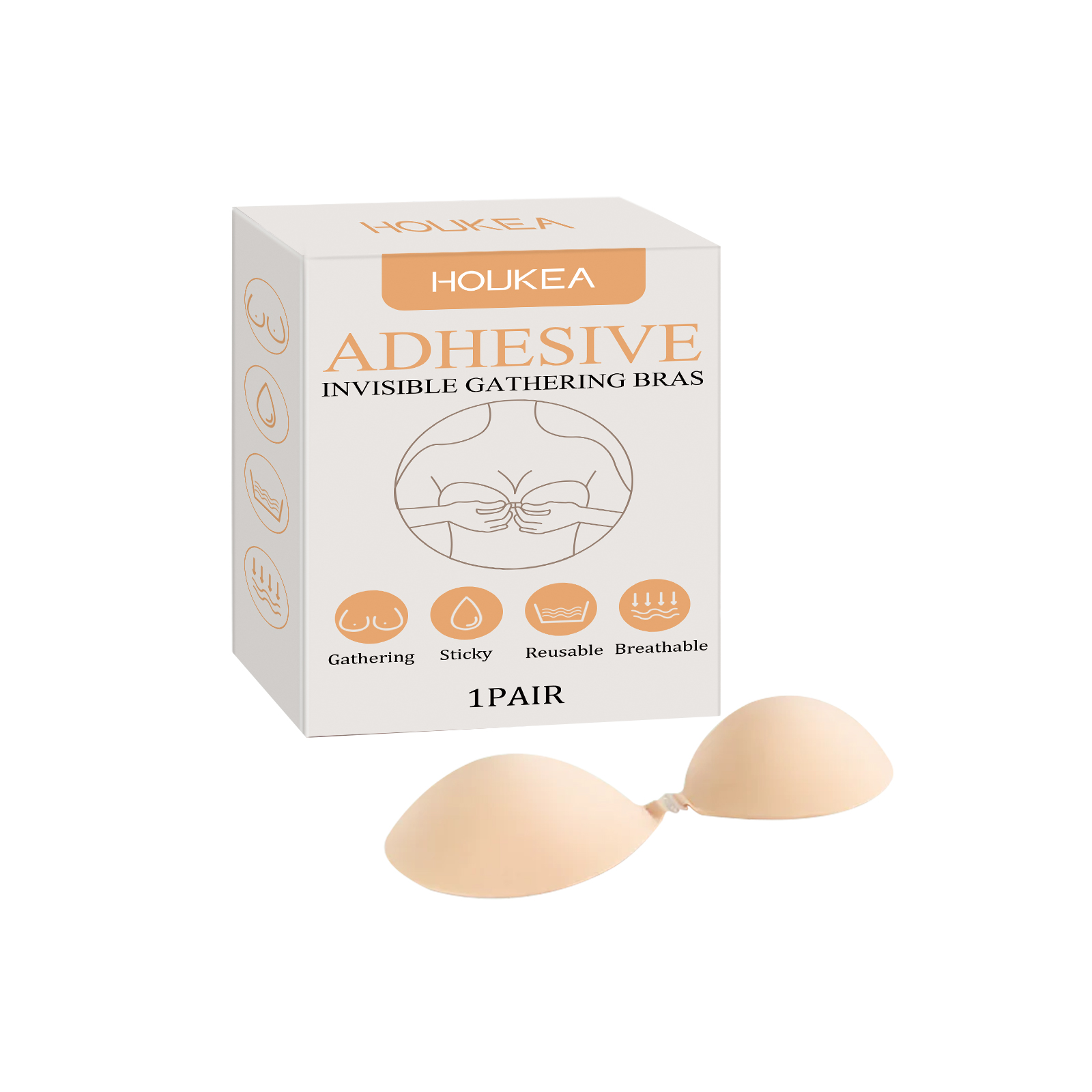 Smooth molded nude silicone bra cups and packaging