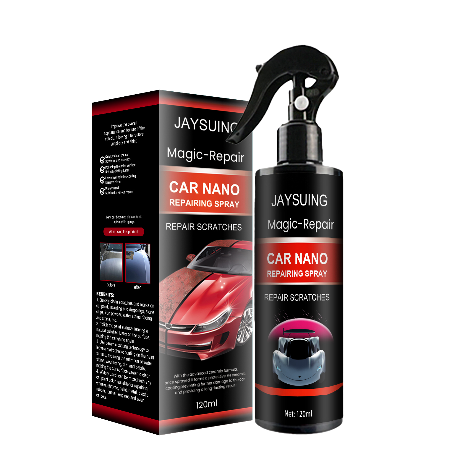 Trigger spray bottle with automotive packaging