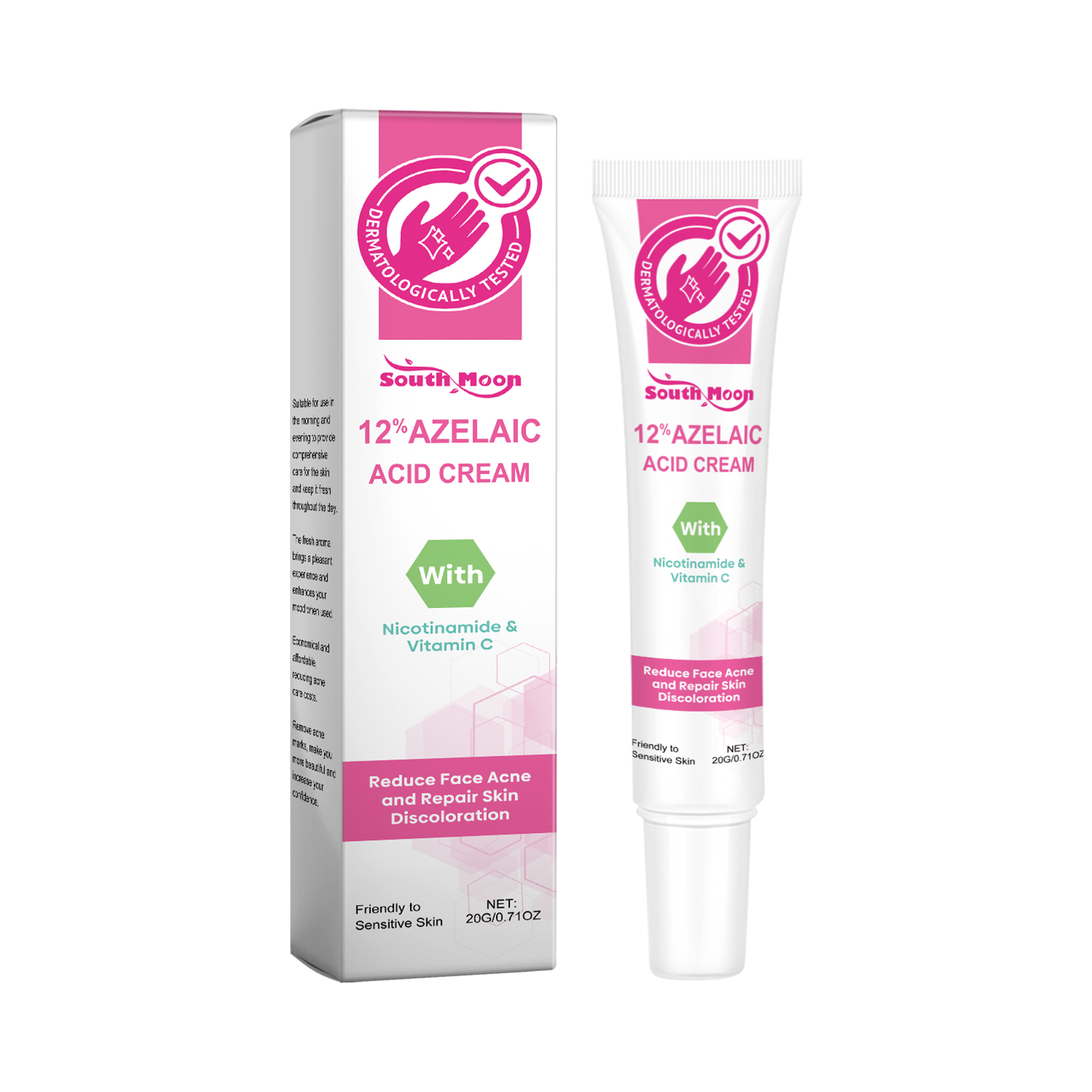 Azelaic acid claim on pink and white carton