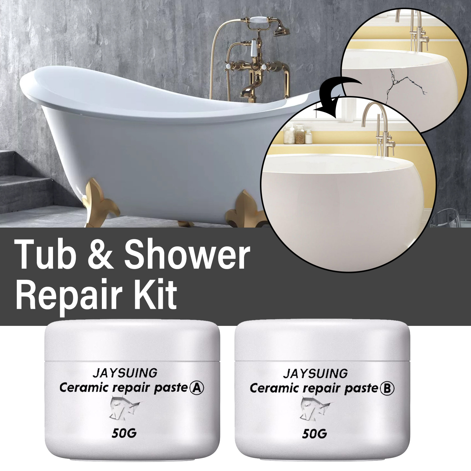 Bathtub repair image showing smoother white ceramic surface