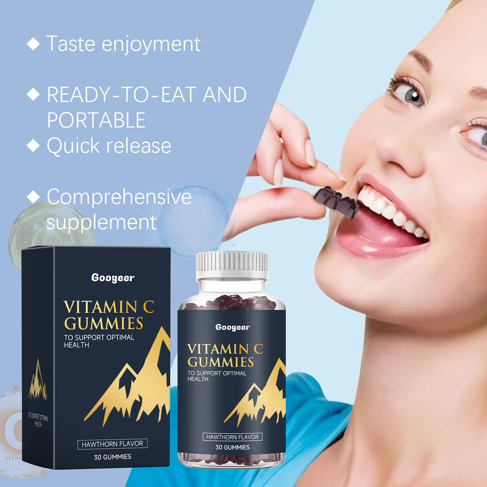 Woman taking portable vitamin C gummy