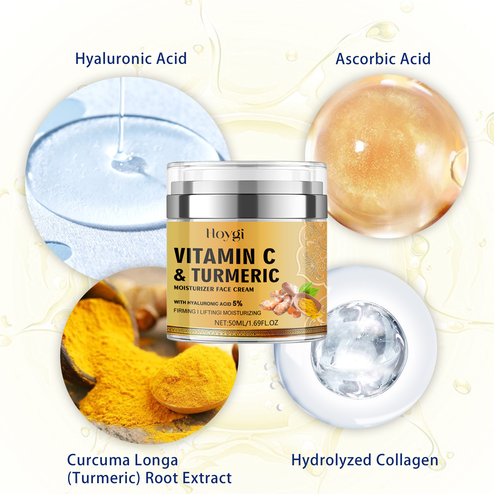 Rich cream texture shown beside cosmetic jar details