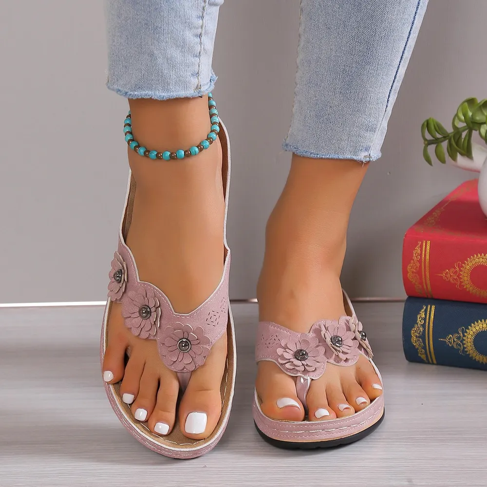 Flower Toe Post PU Leather Sandals image 4