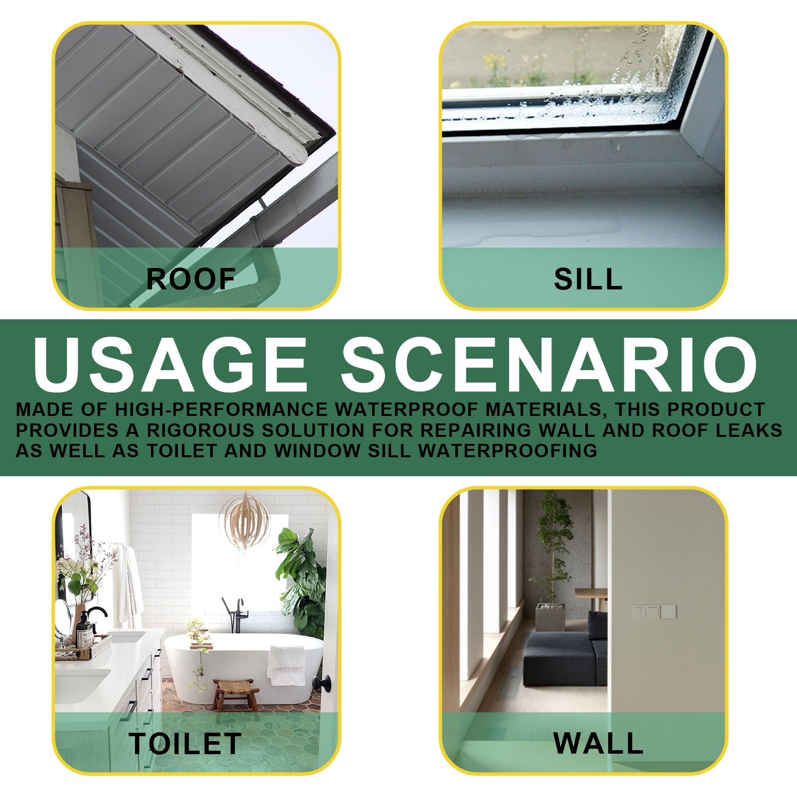 Household waterproofing applications for exposed surfaces