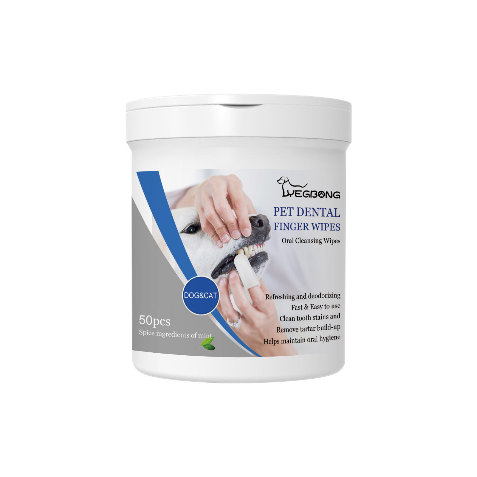 Resealable white tub for dog dental wipes