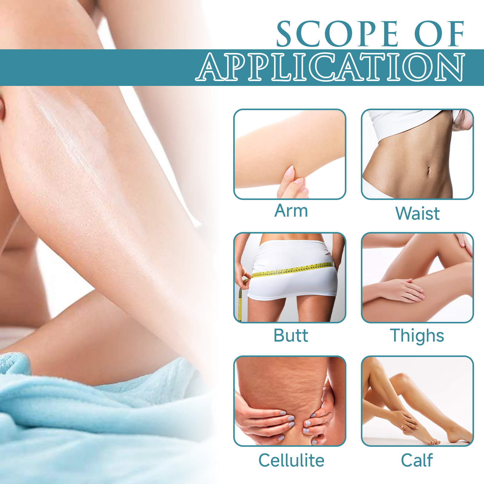 Application guide for arms thighs calves and waist