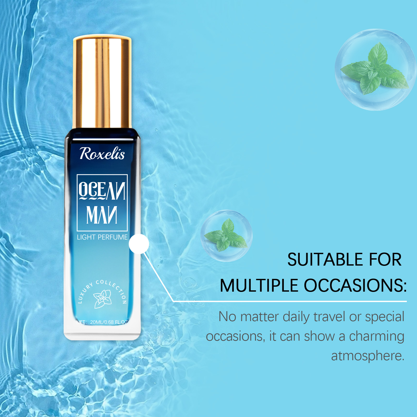 Ocean Fresh bottle and blue aquatic presentation
