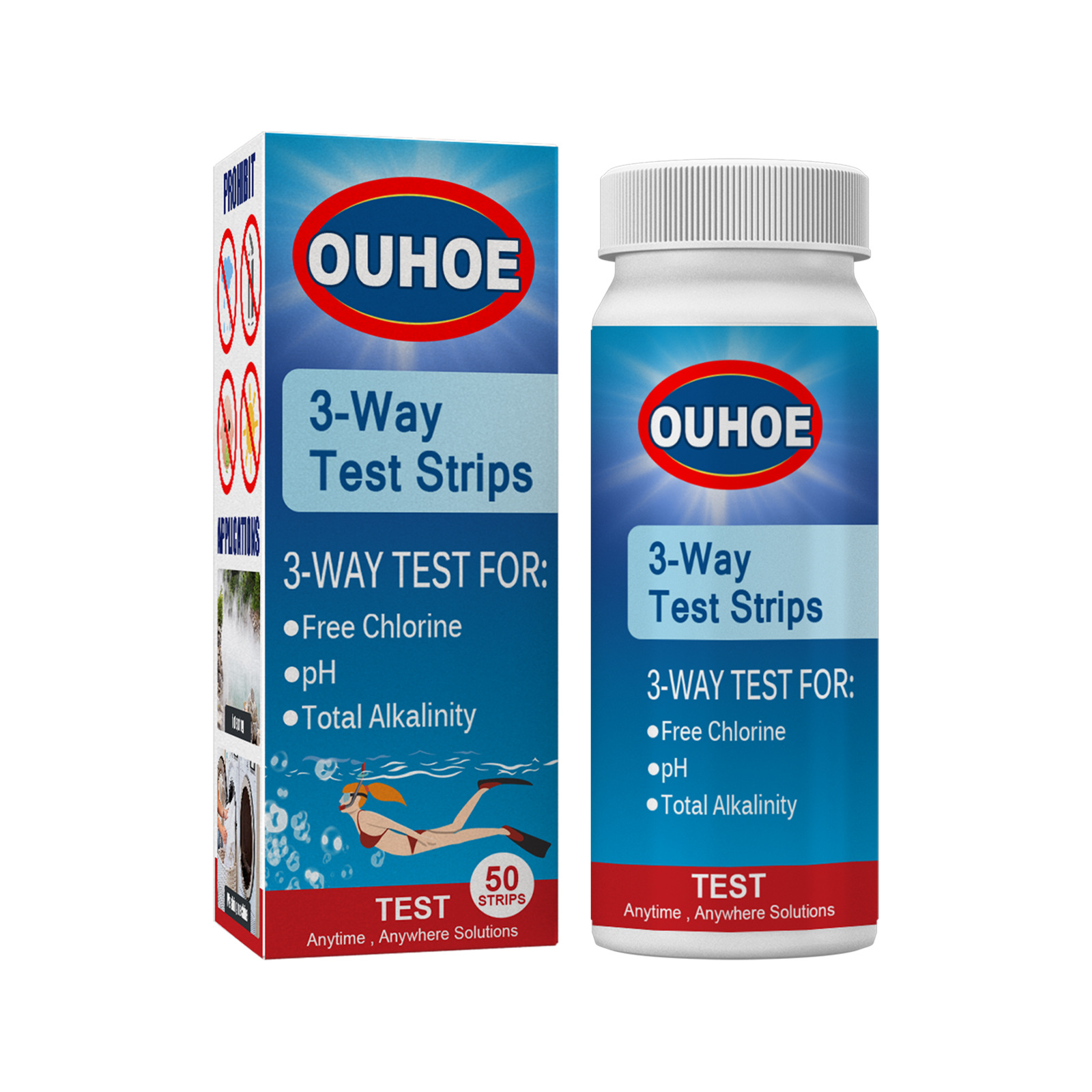 Close view of ribbed test strip bottle and carton