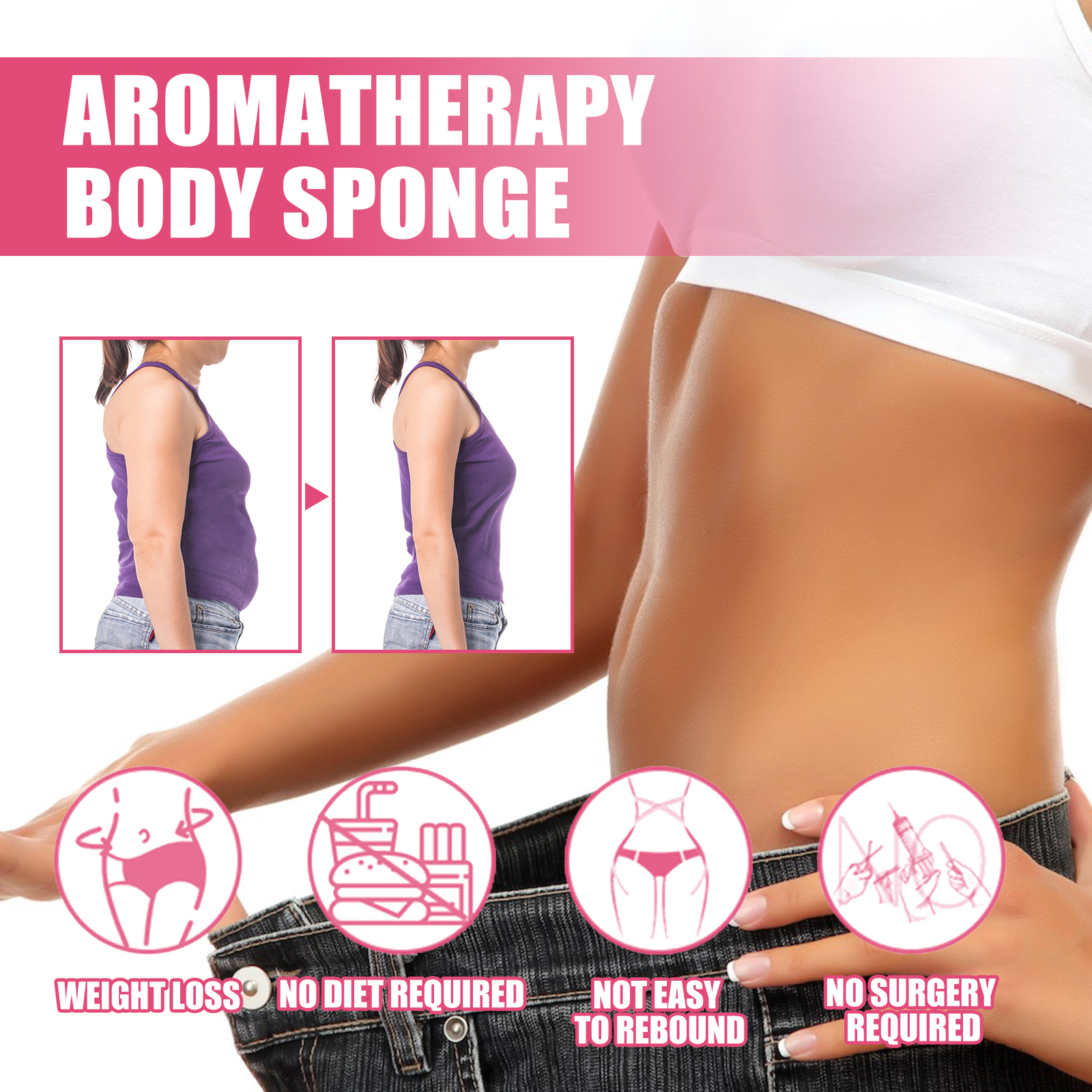 Aromatherapy body sponge packaging and pink product