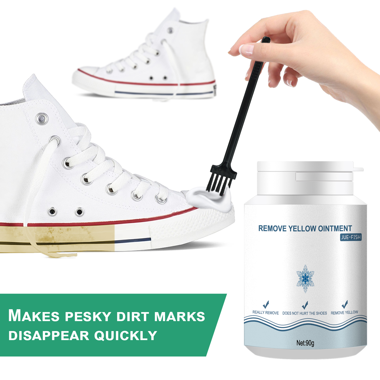 Cleaning brush working along a white shoe sole