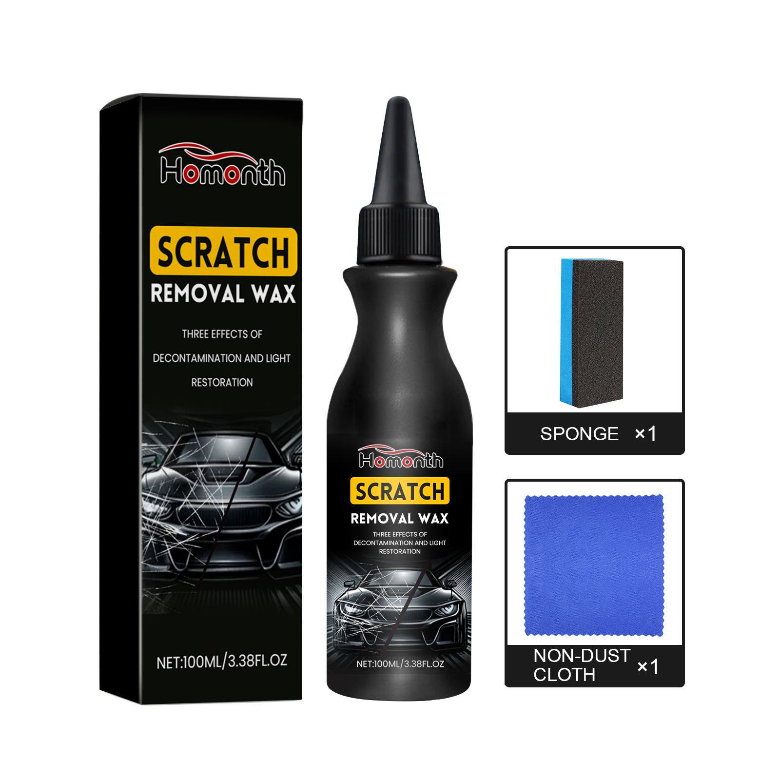 Car scratch remover bottle sponge cloth and box