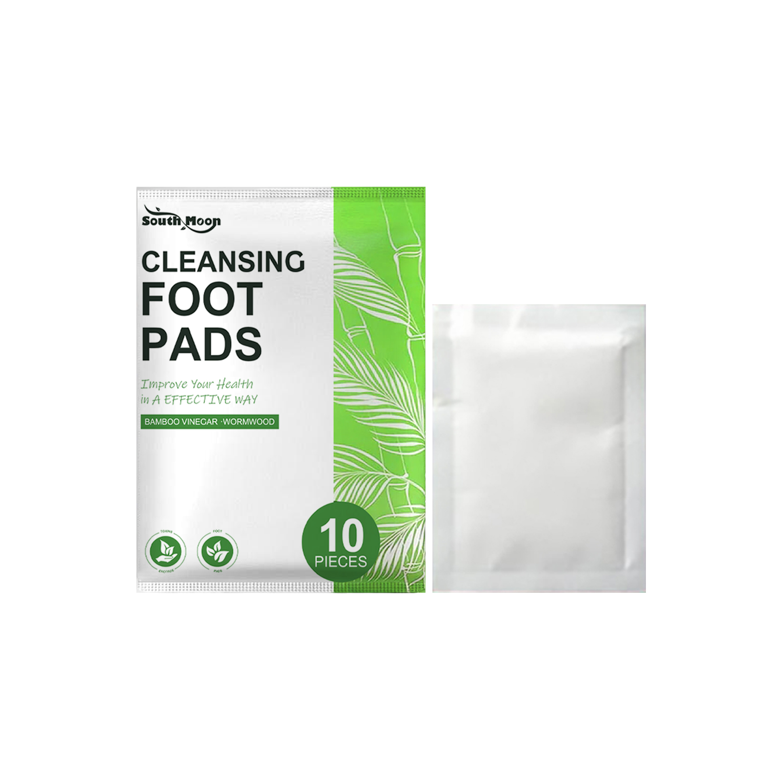 Back view of 10 pieces foot pad box showing ingredient list and self-adhesive claim
