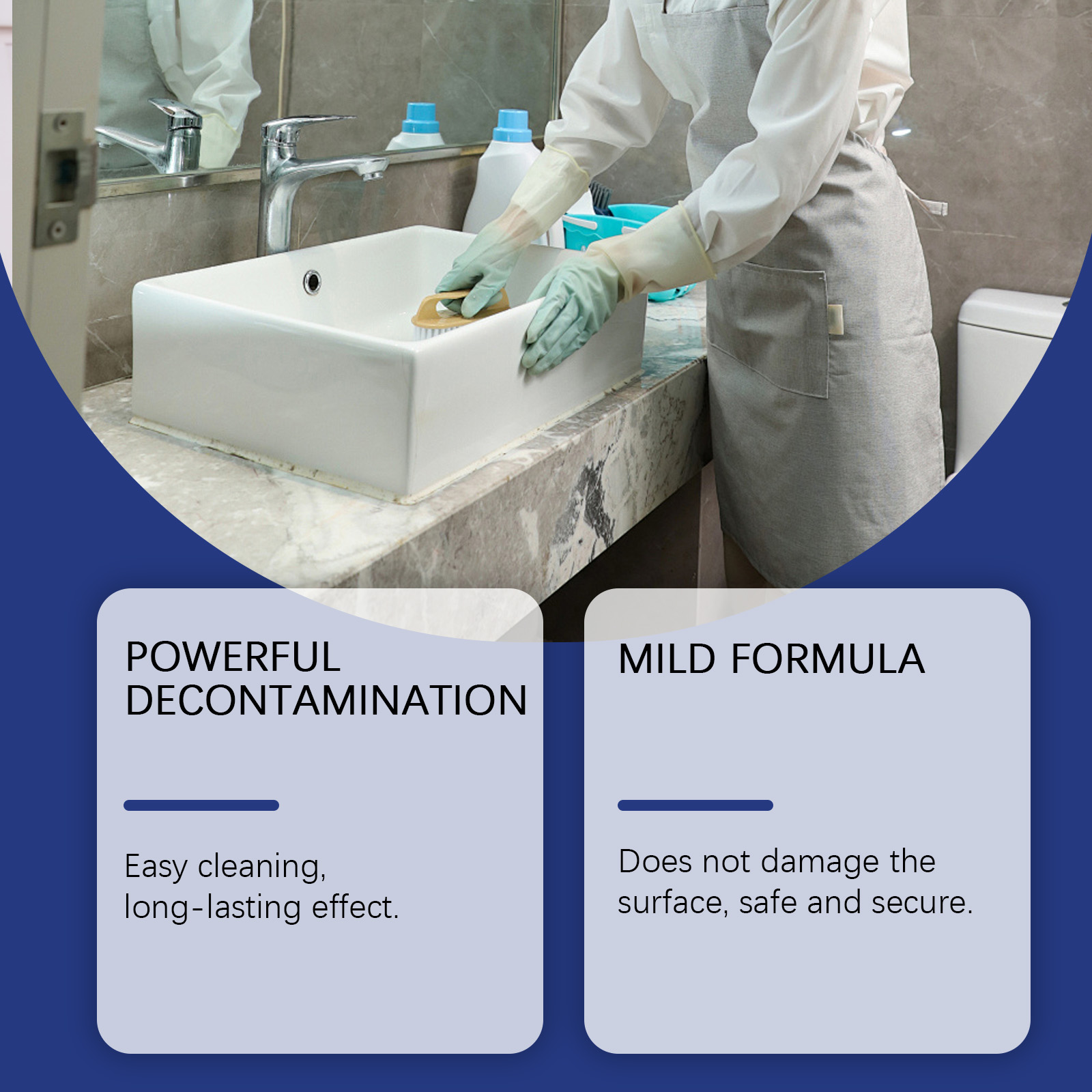 Foaming bathroom cleaner applied to white sink