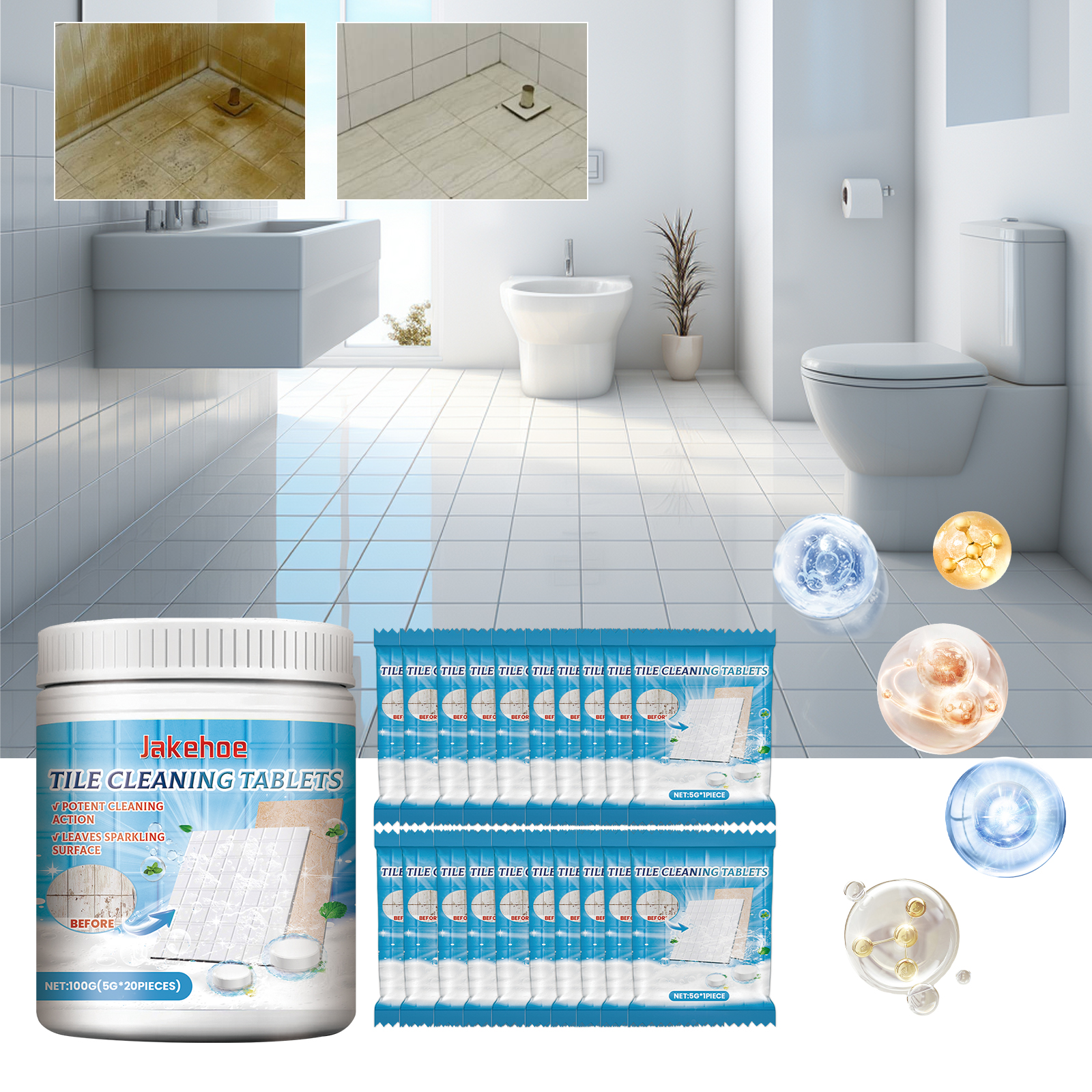 Dull bathroom tile shown beside a brighter clean surface