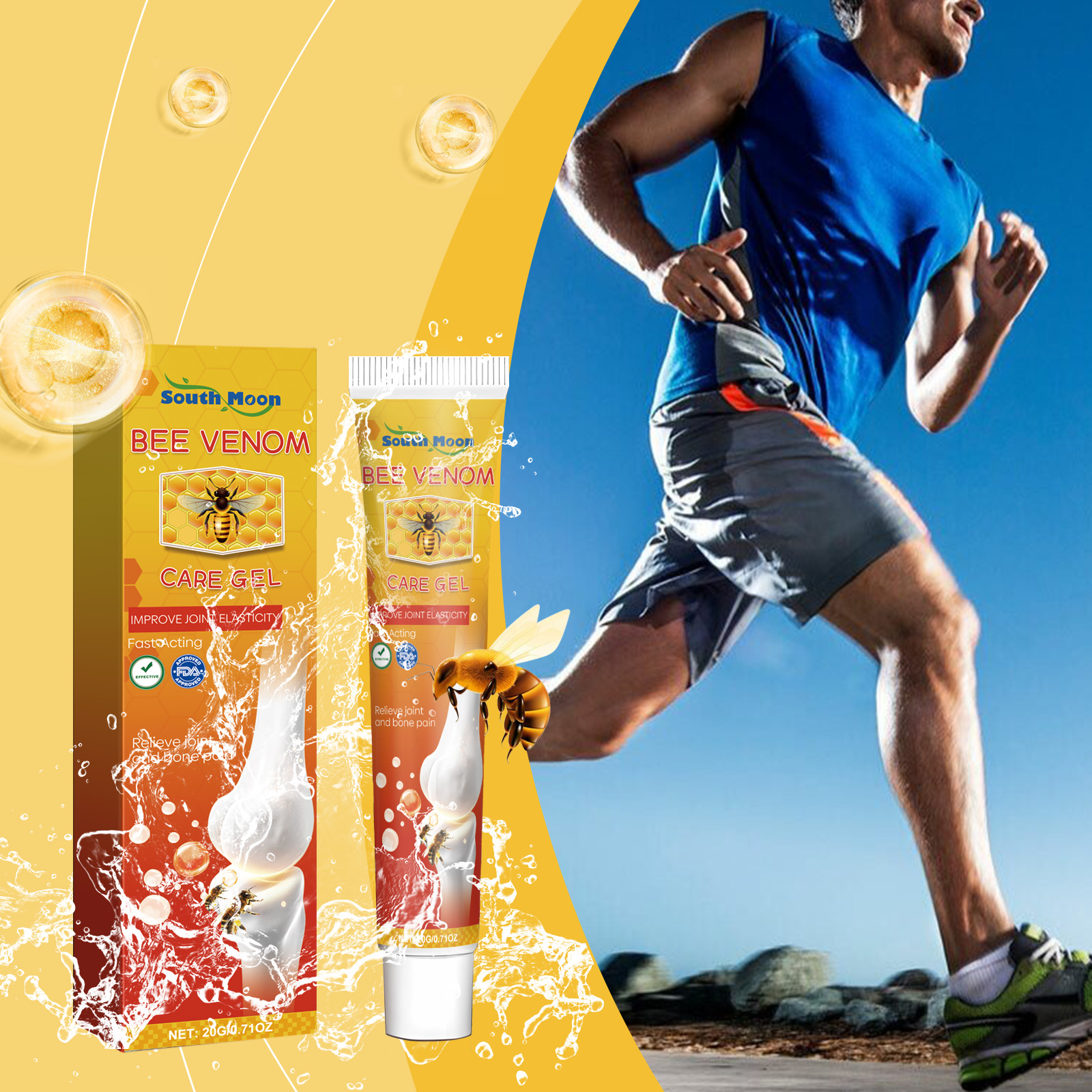 Bee venom gel shown in an active post-exercise setting