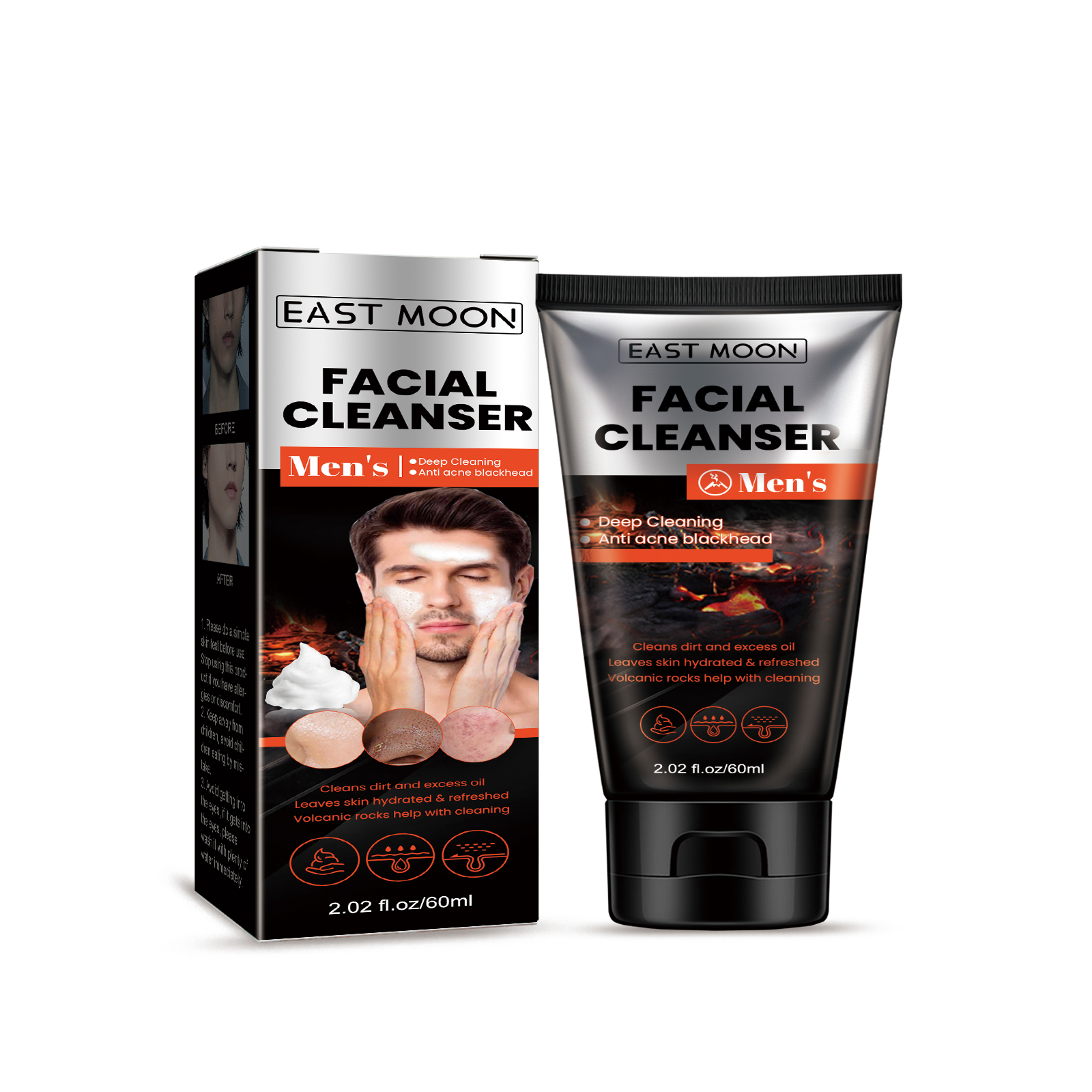 Men's Volcanic Face Wash, Acne Blackhead Face Deep Clean Por