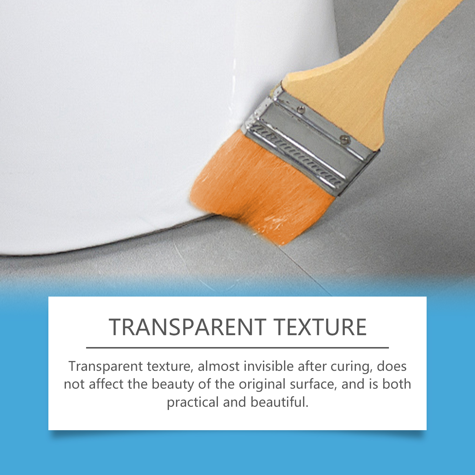 Brush applying nearly invisible clear adhesive coating