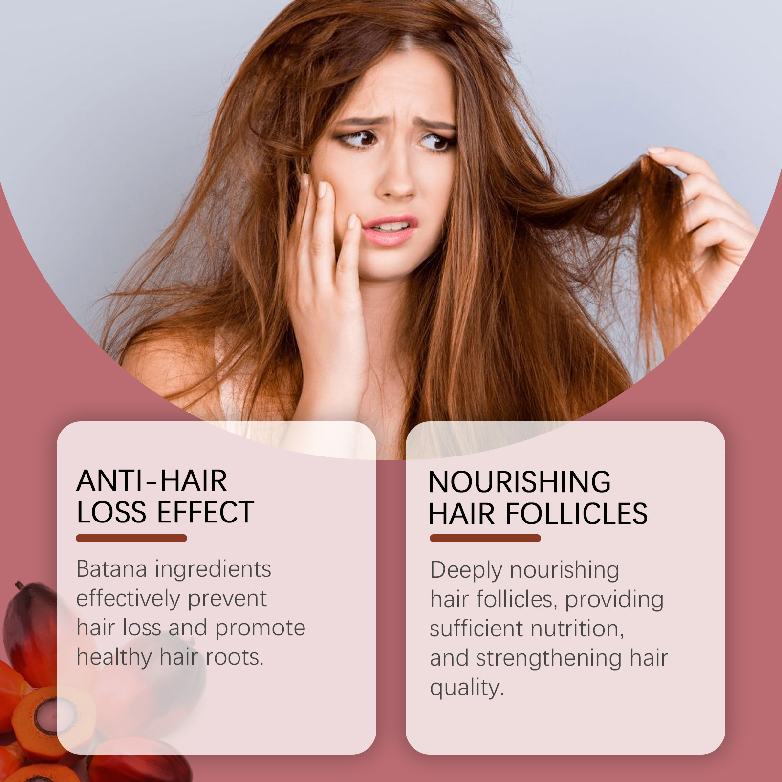 Batana oil jar with nourishment hair care imagery