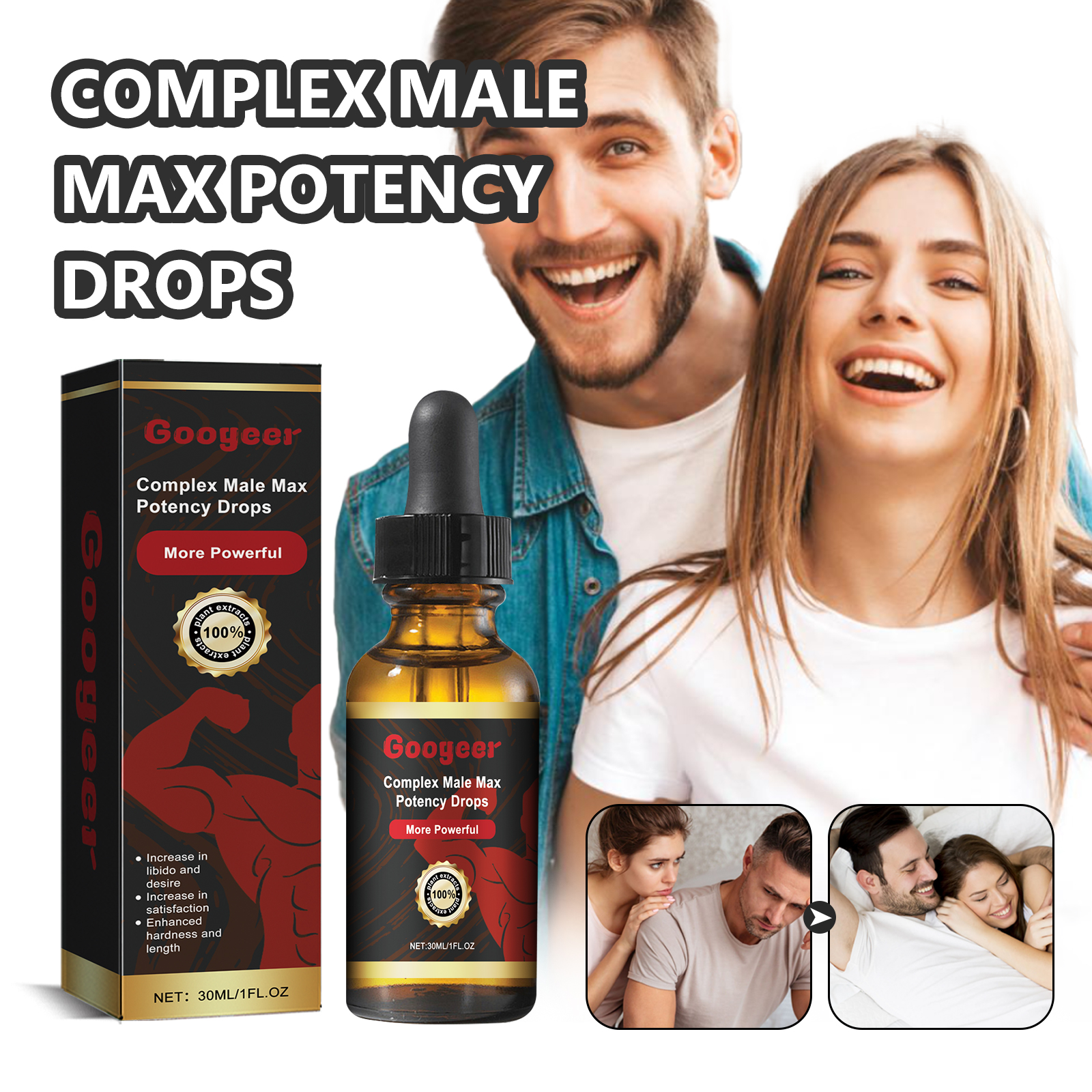 Couple with male wellness drops in relaxed home setting