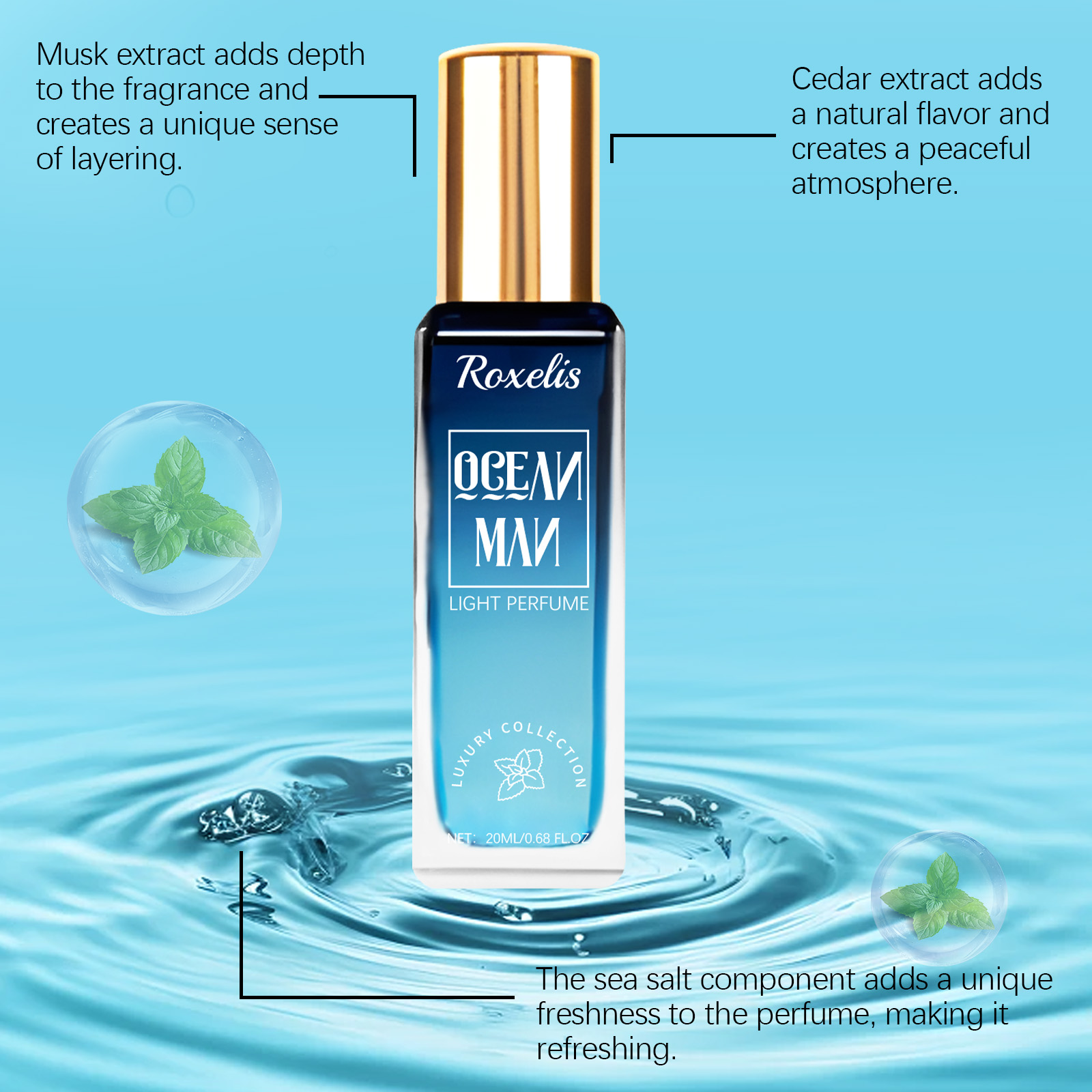 Ocean Fresh notes shown over blue rippling water