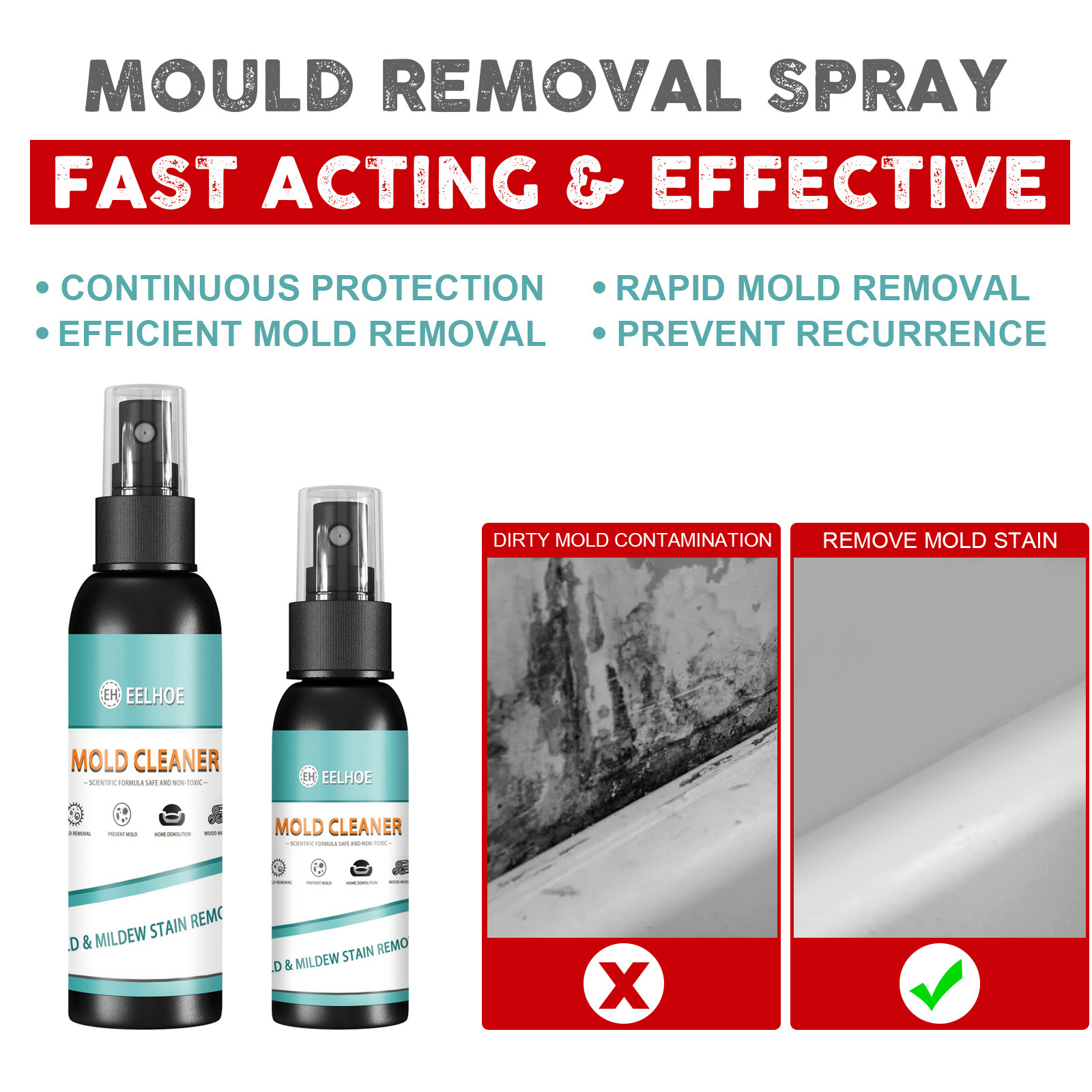 Mildew remover shown beside cleaner surface comparison