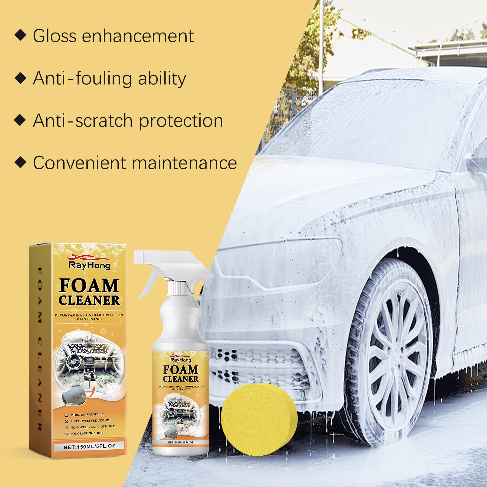 White vehicle receiving foam-based surface care