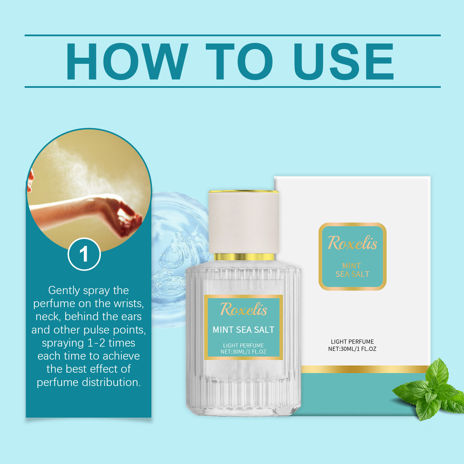 Mint Sea Salt Perfume Mild Fresh Elegant Tone Ear And Wrist 