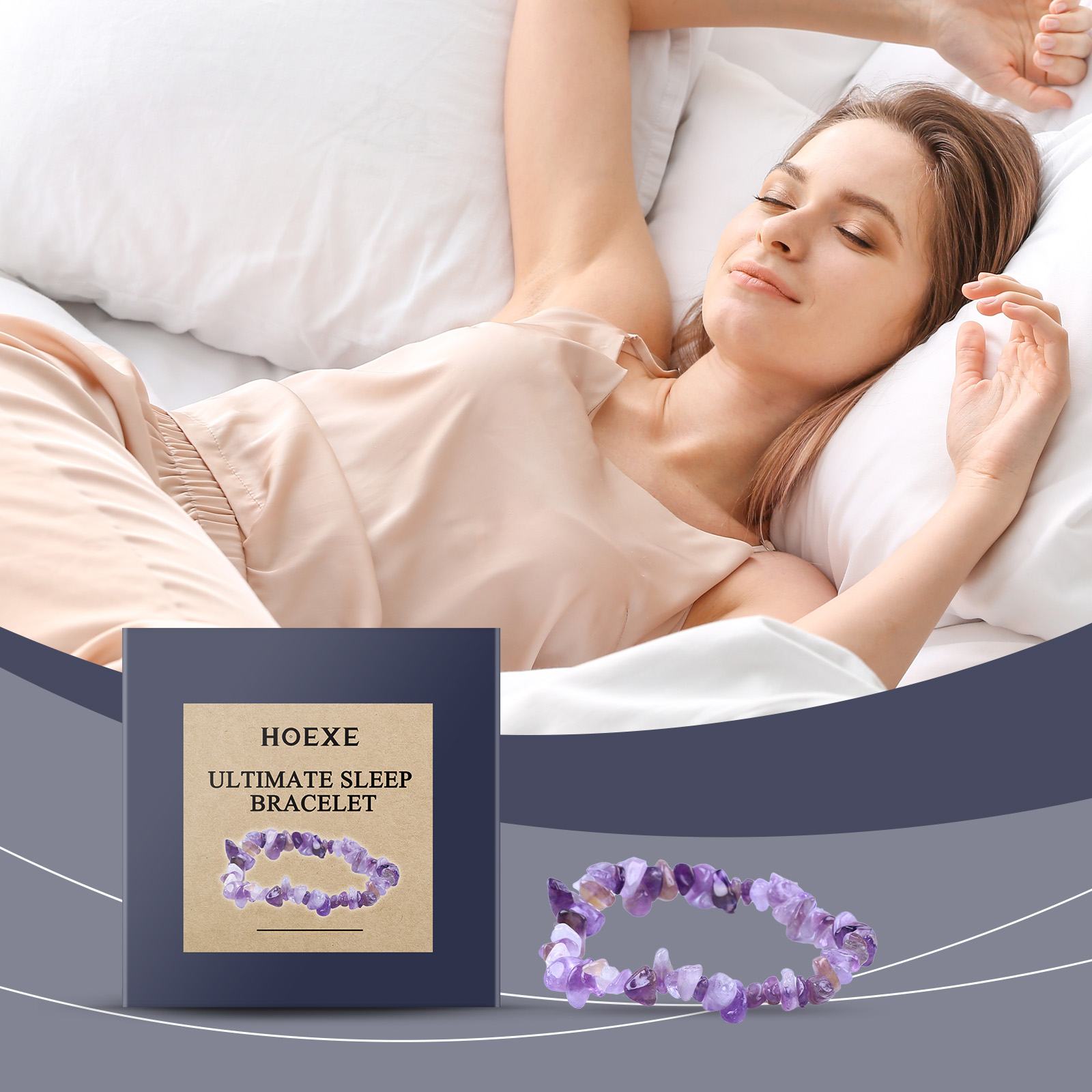 Amethyst bracelet styled beside relaxed evening clothing