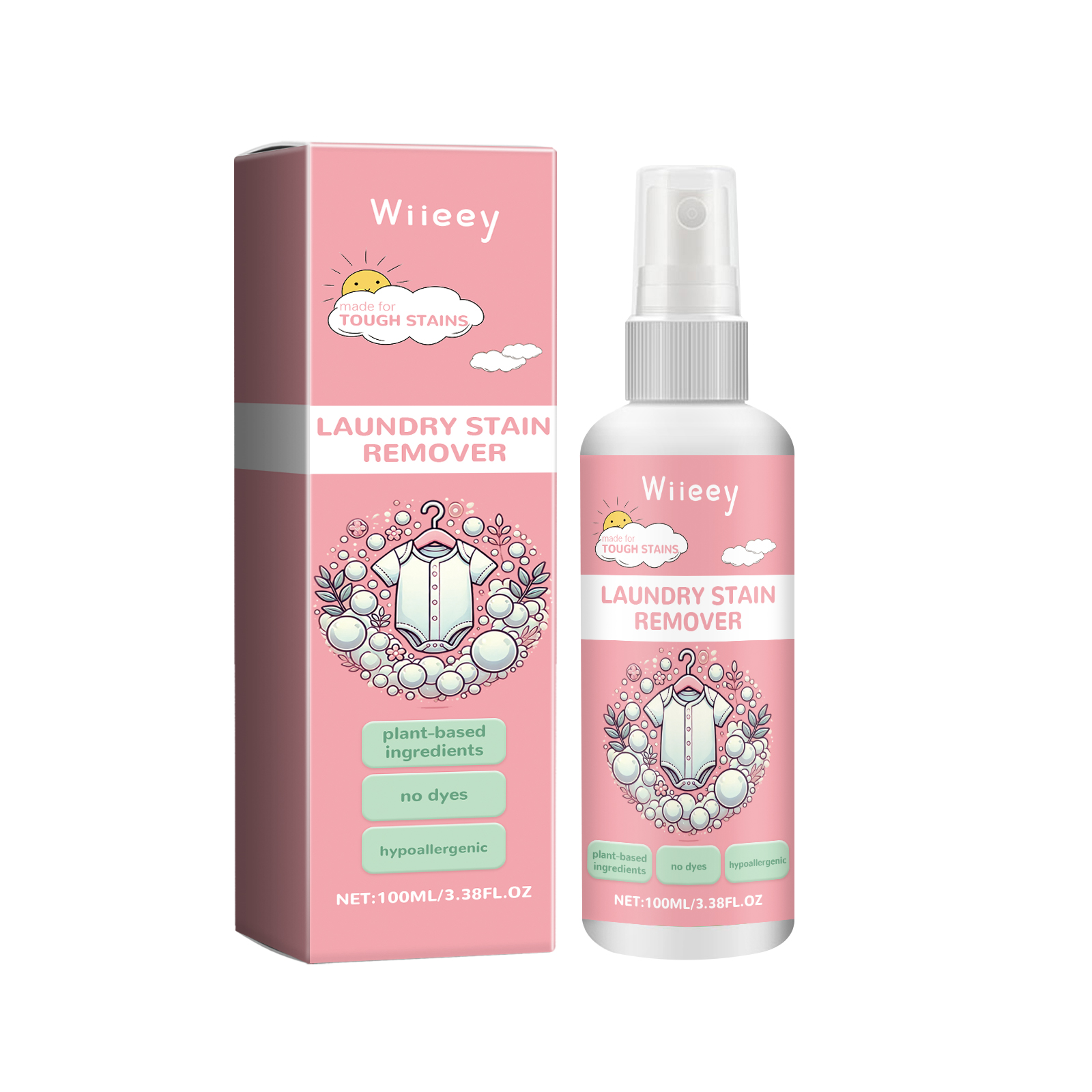 Pastel pink bottle showing gentle formula claims
