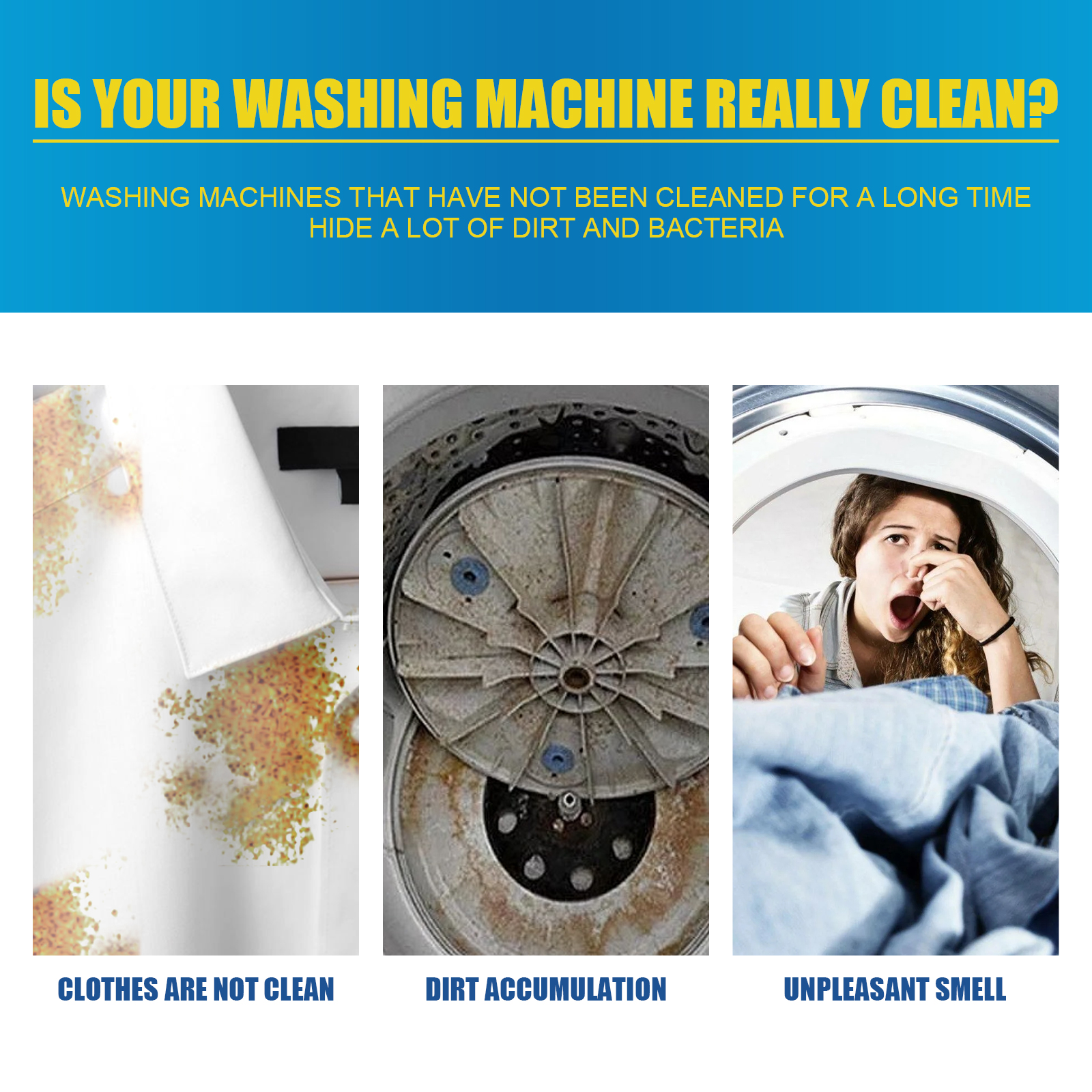 Washer drum dirt and unpleasant odor household concerns