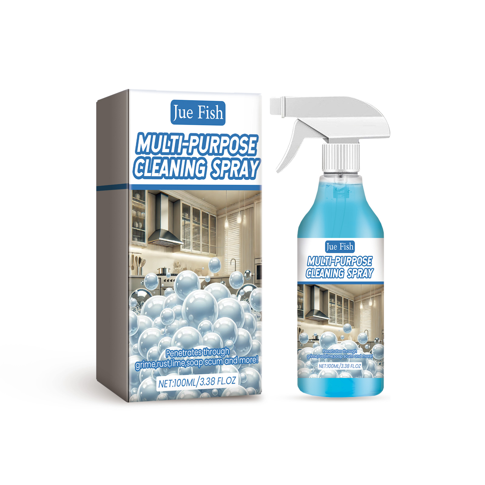 Multi-purpose cleaner bottle and carton front view
