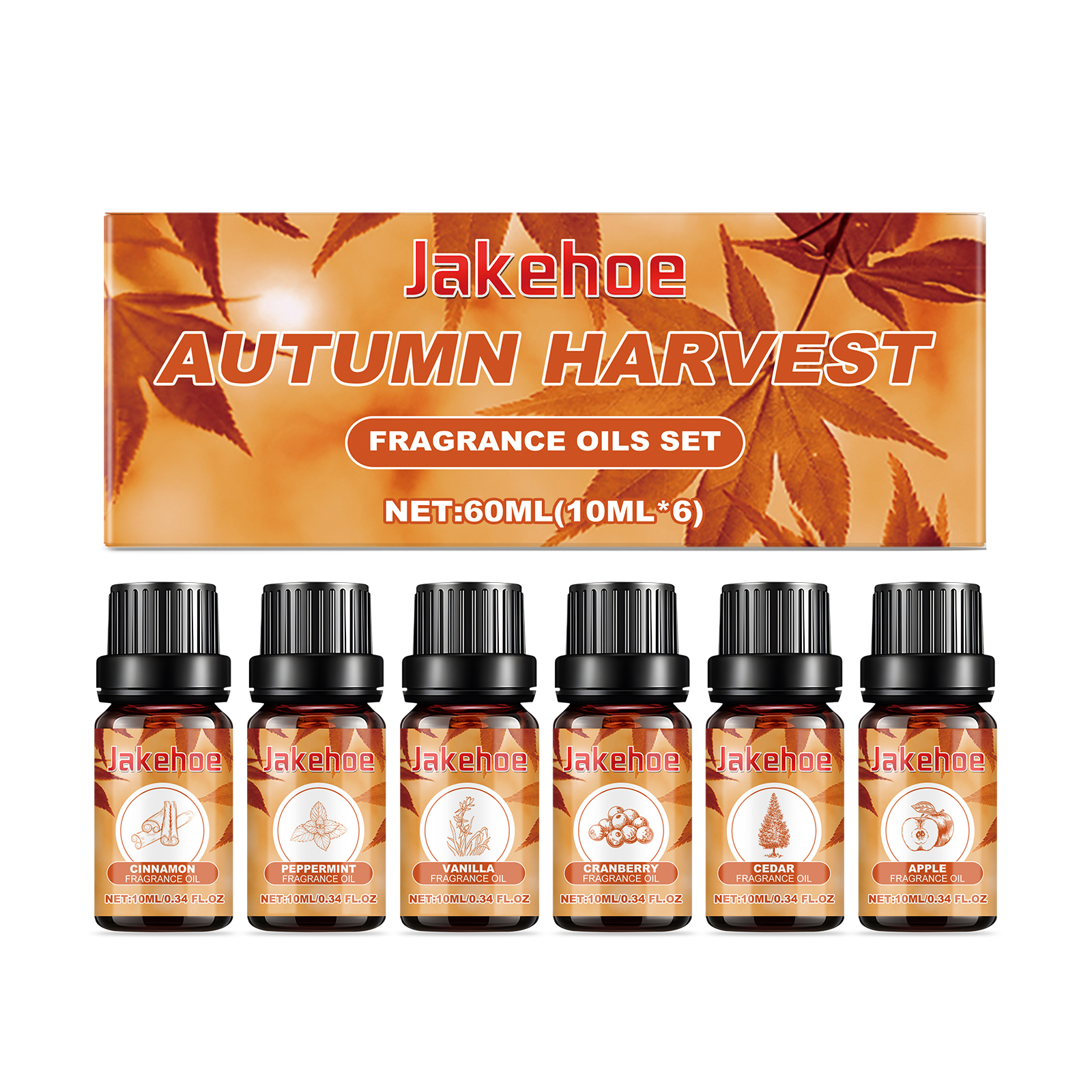 Autumn Harvest box with labeled fragrance oil bottles