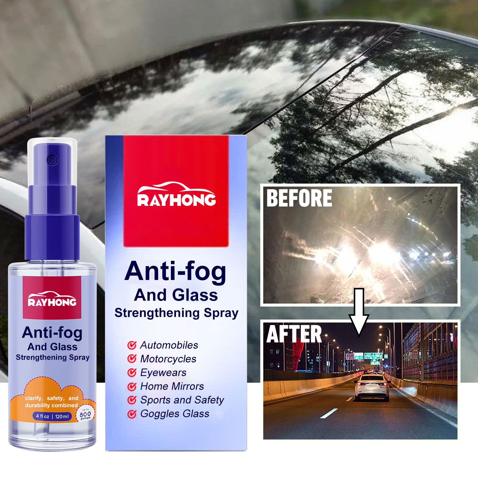 Anti-Fog Spray, Car Windscreens Long-Lasting Anti-Fog Anti-Rain And Cleaning Spray