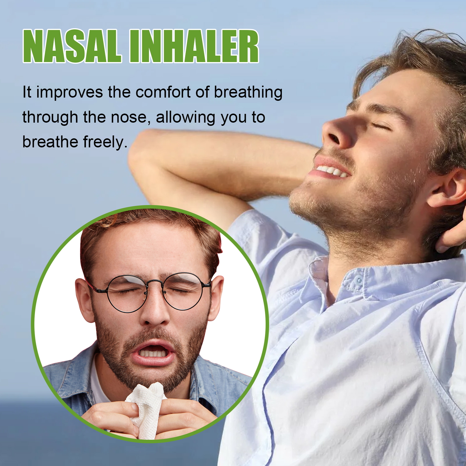 Adult experiencing nasal discomfort during an everyday outdoor moment