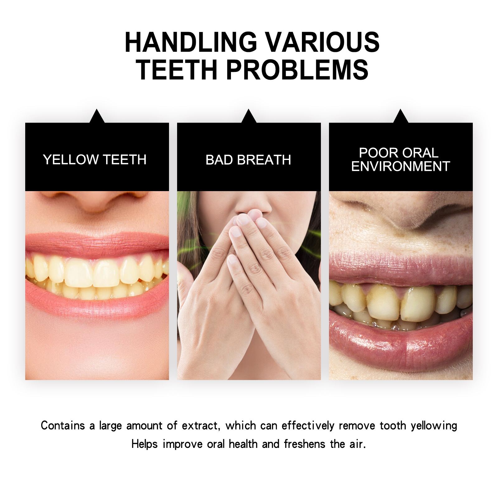 Graphic showing yellow teeth breath and oral cleanliness