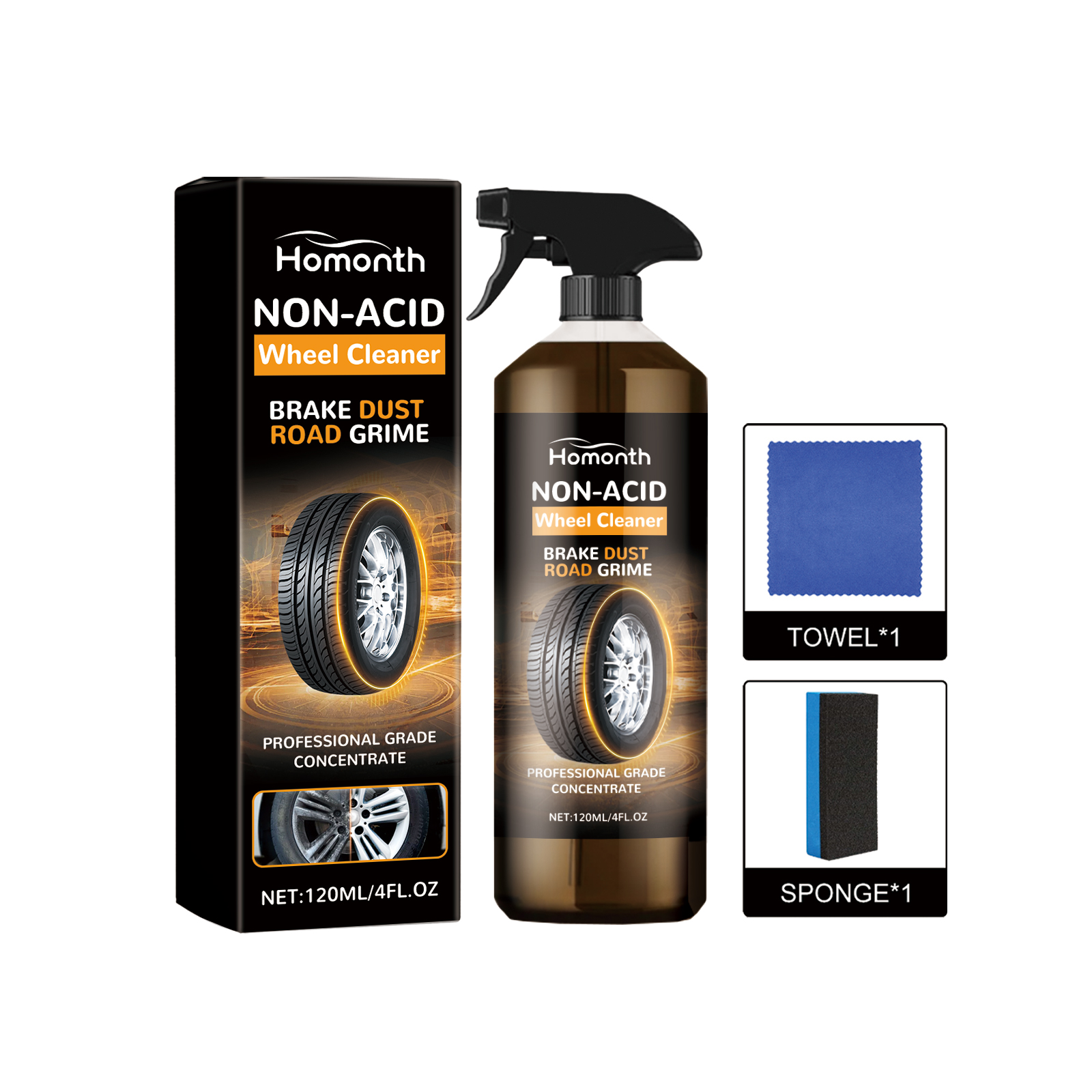 Wheel cleaner bottle with non-acid packaging