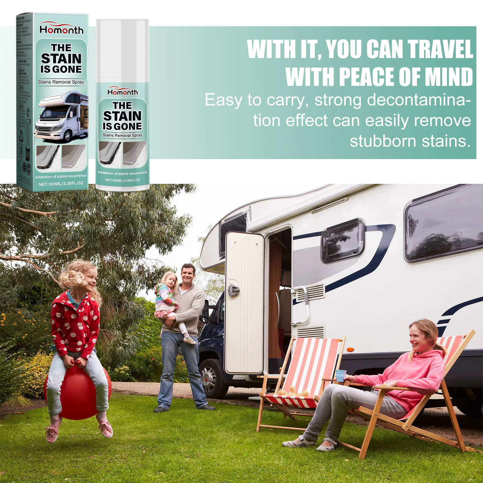 Family enjoying clean motorhome at campsite