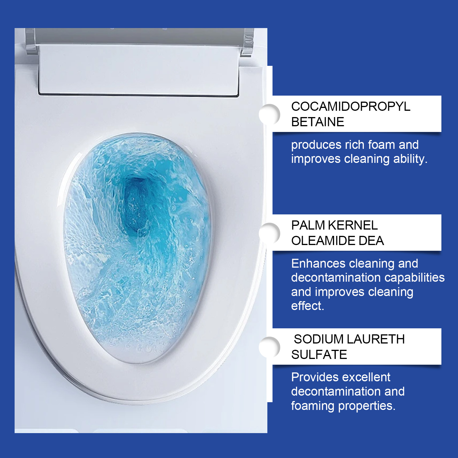 Foaming drain cleaner action shown in toilet bowl
