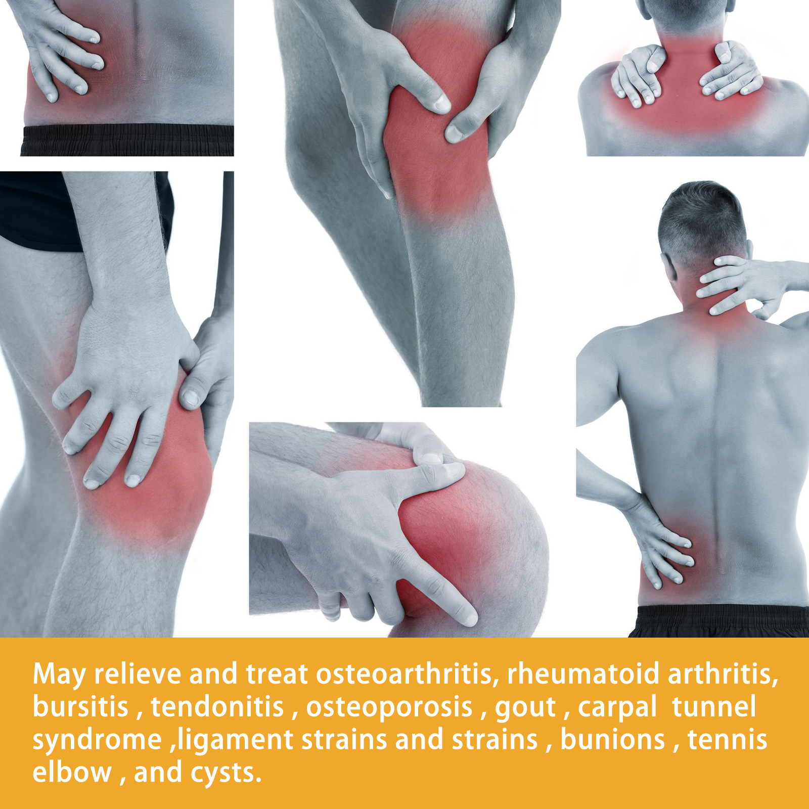 Targeted massage areas shown across the body