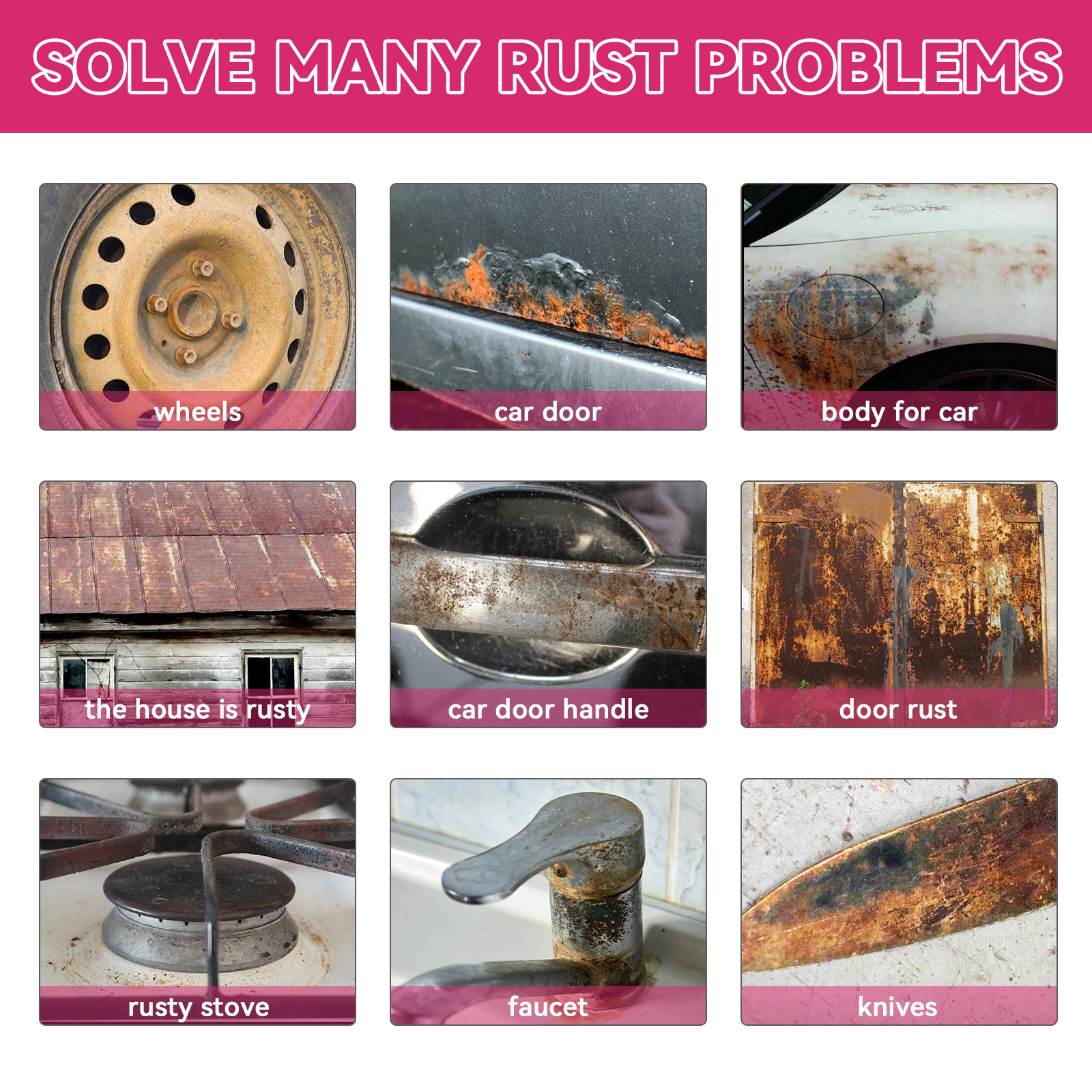 Rust remover applications across car and household surfaces