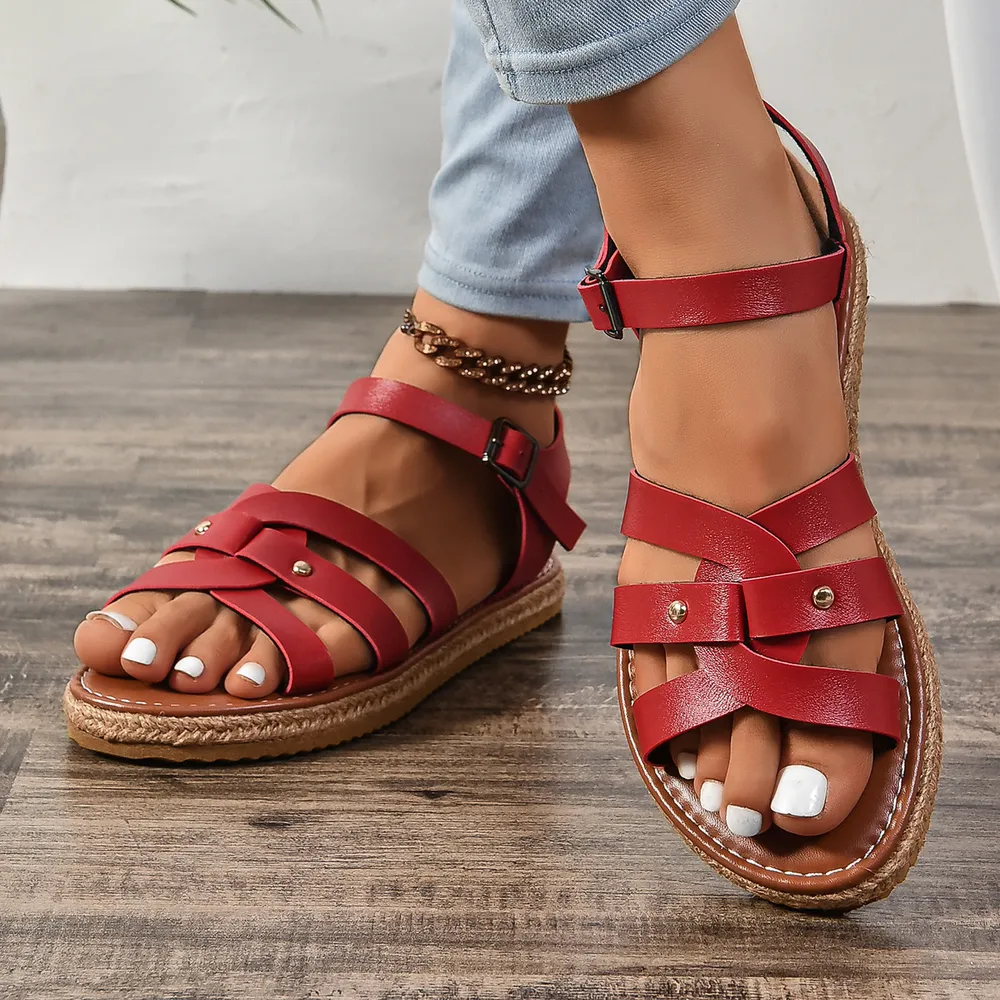 Roman style woven thick soled sandals for women with cross straps and beach sandals image 3