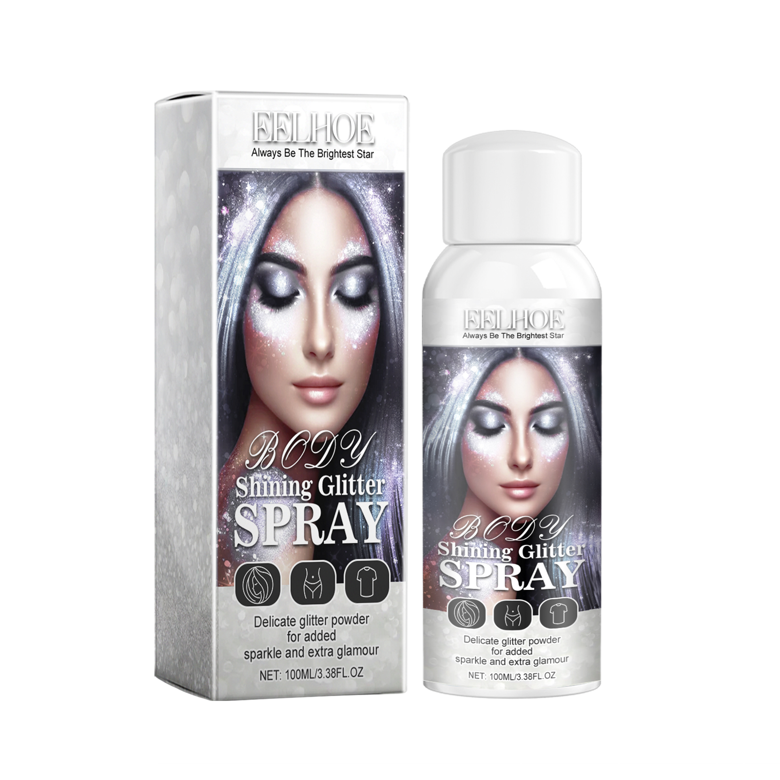 Glitter spray bottle and printed presentation box